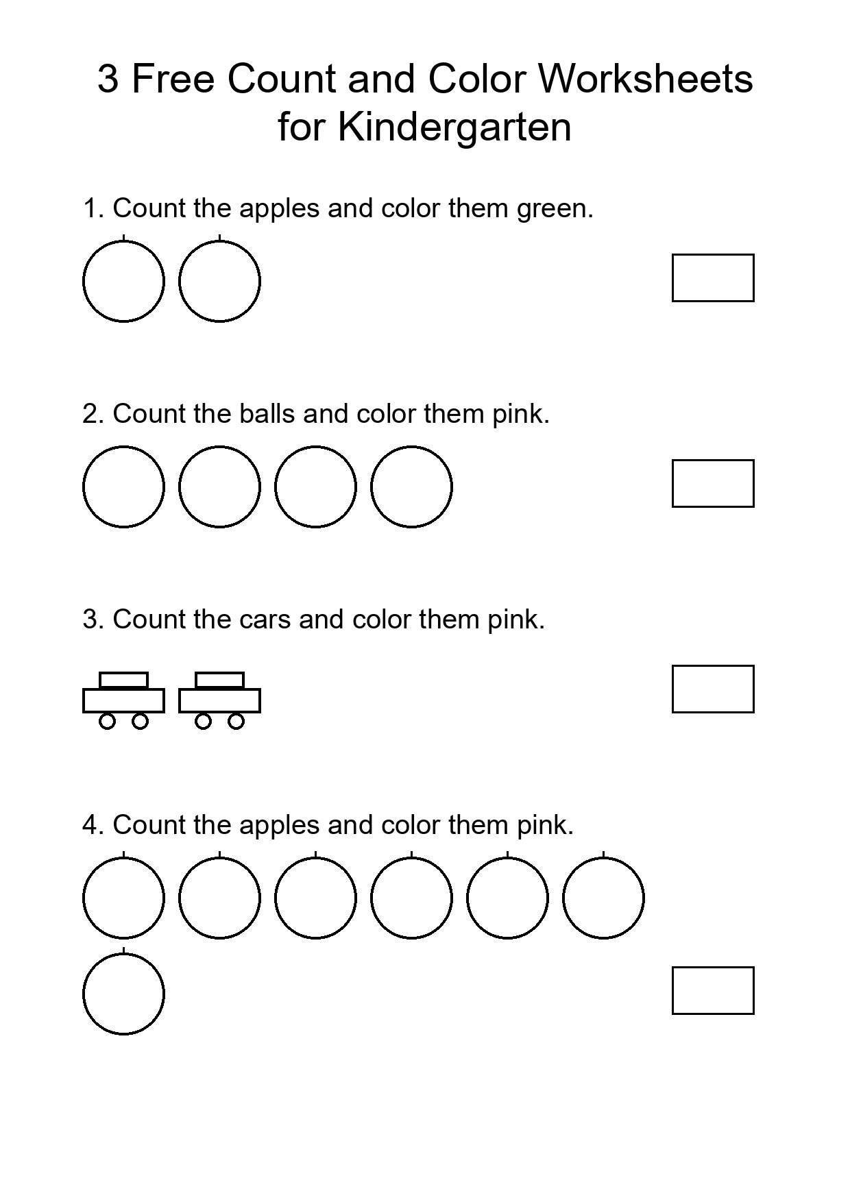 3 Free Count and Color Worksheets for Kindergarten