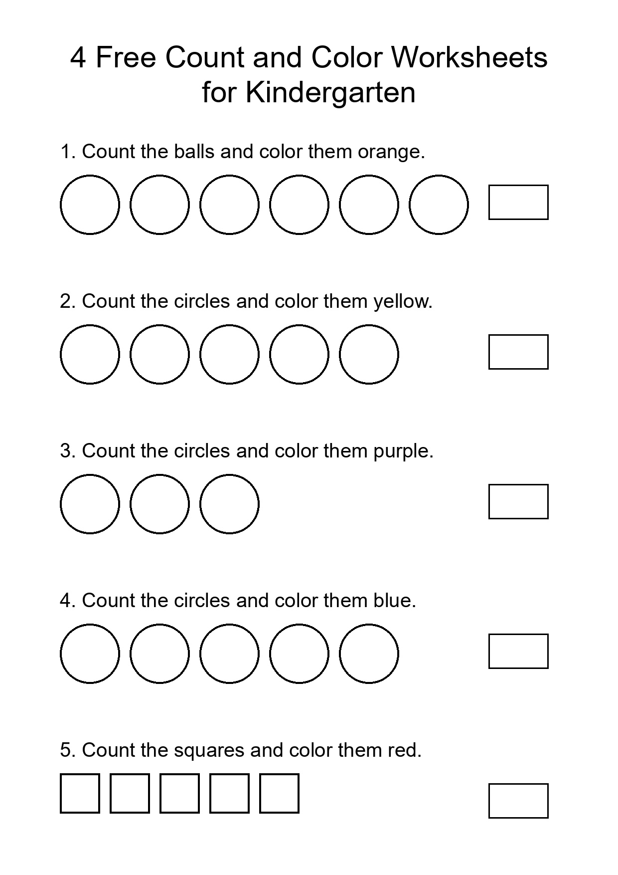 4 Free Count and Color Worksheets for Kindergarten