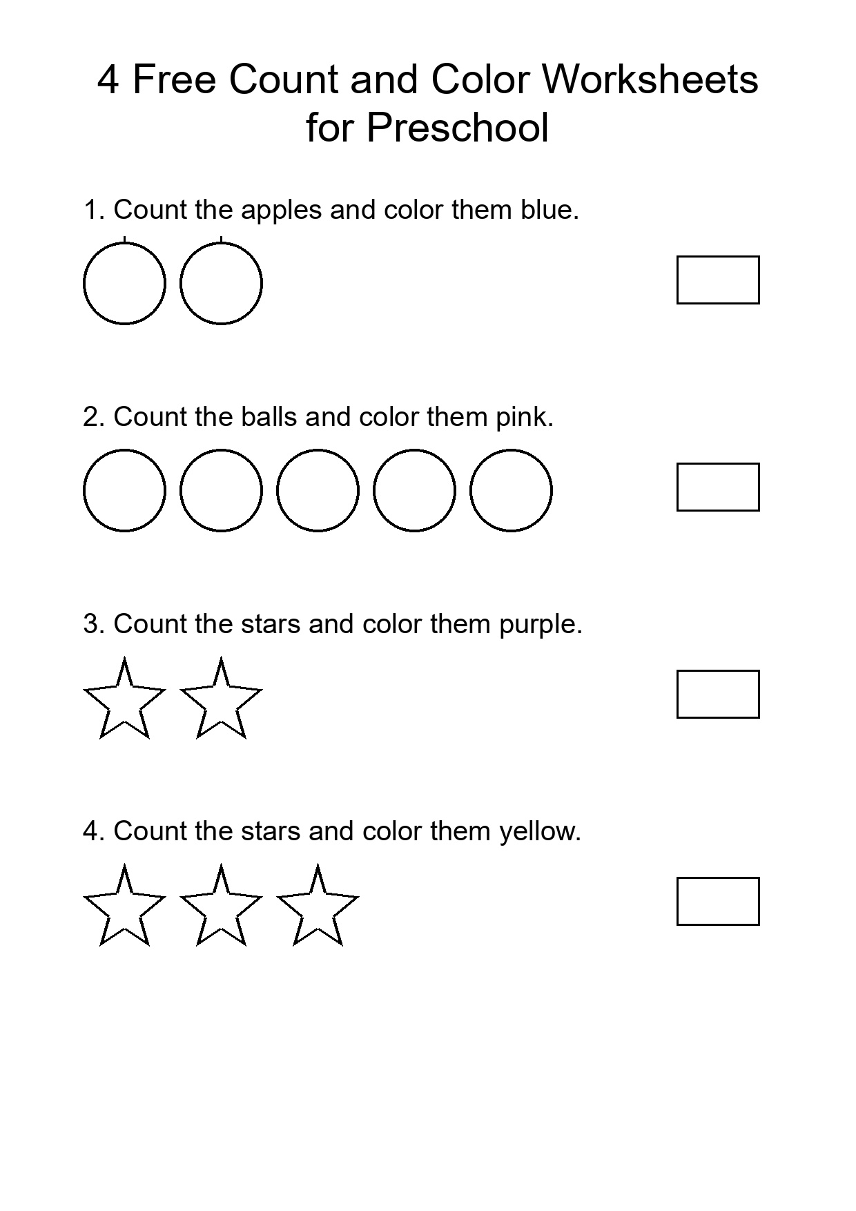 4 Free Count and Color Worksheets for Preschool