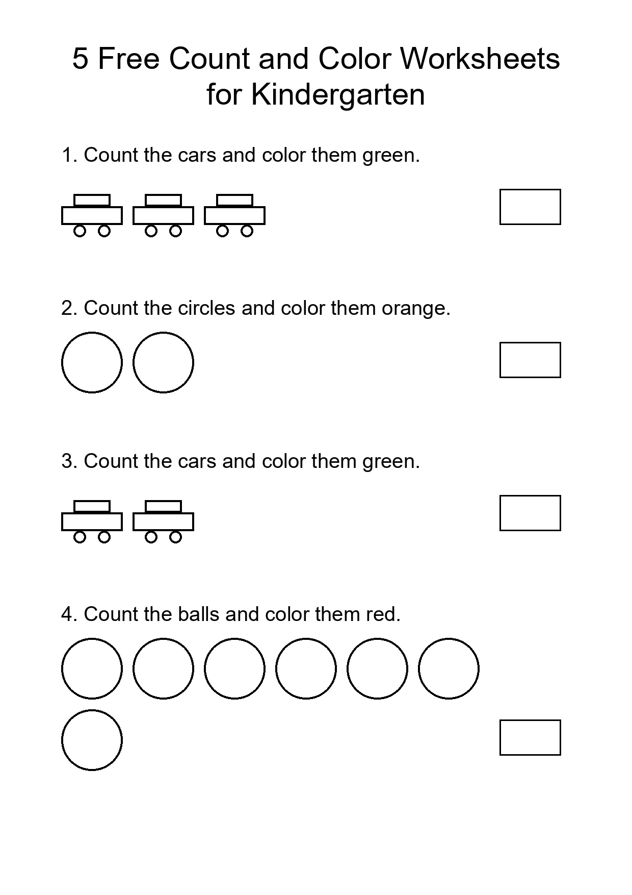 5 Free Count and Color Worksheets for Kindergarten