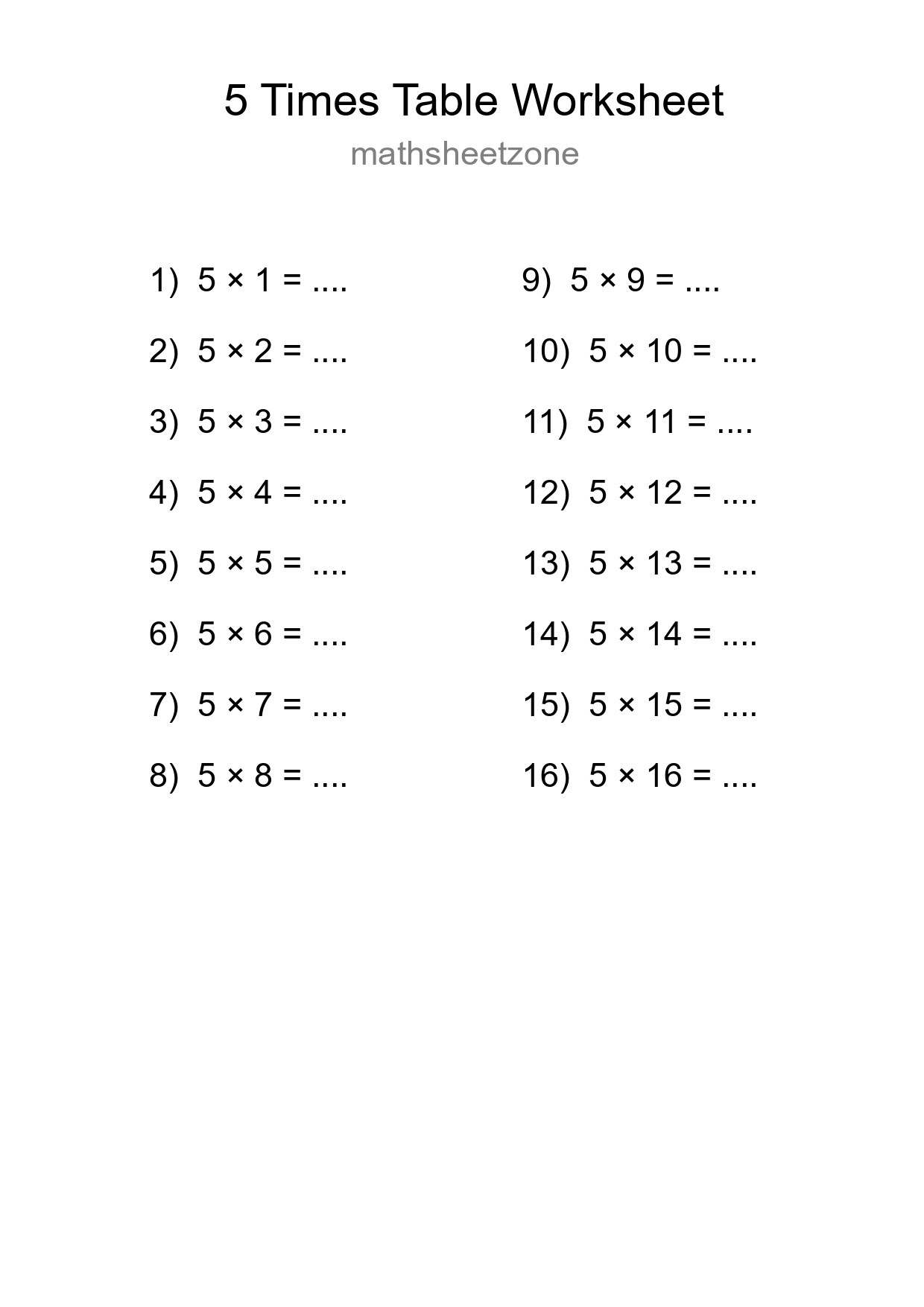 5 Times Table Worksheet For Grade 2 With Answers - Part 97