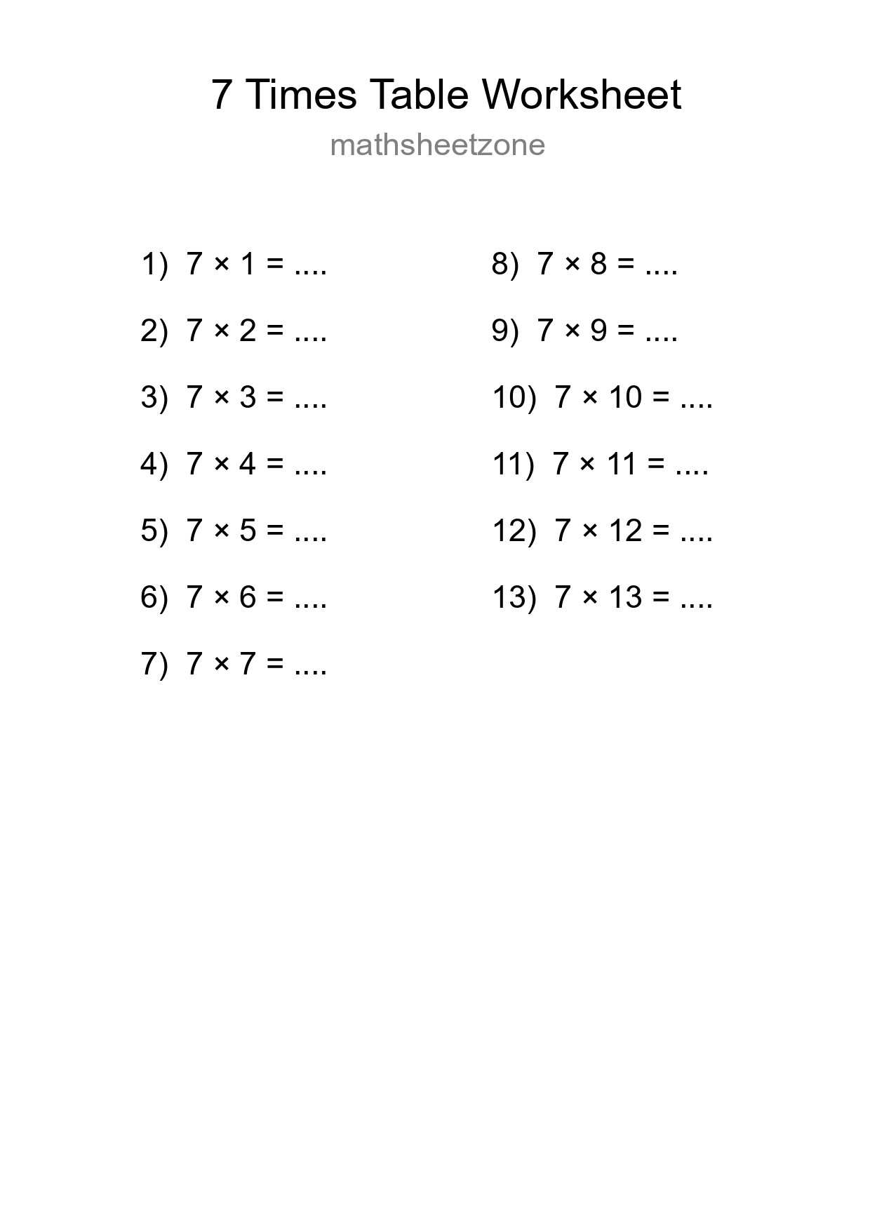 7 Times Table Worksheet For Grade 3 With Answers - Part 251