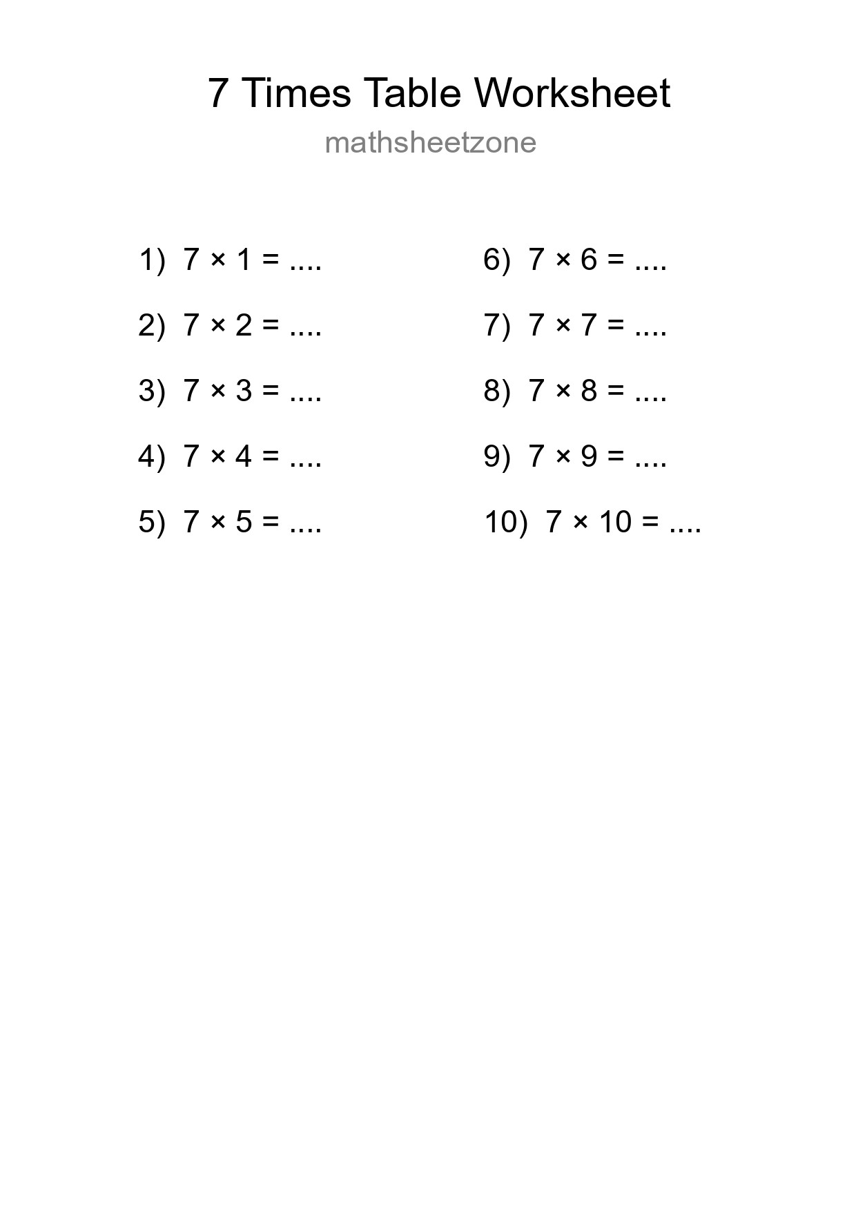 7 Times Table Worksheet For Grade 3 With Answers - Part 42
