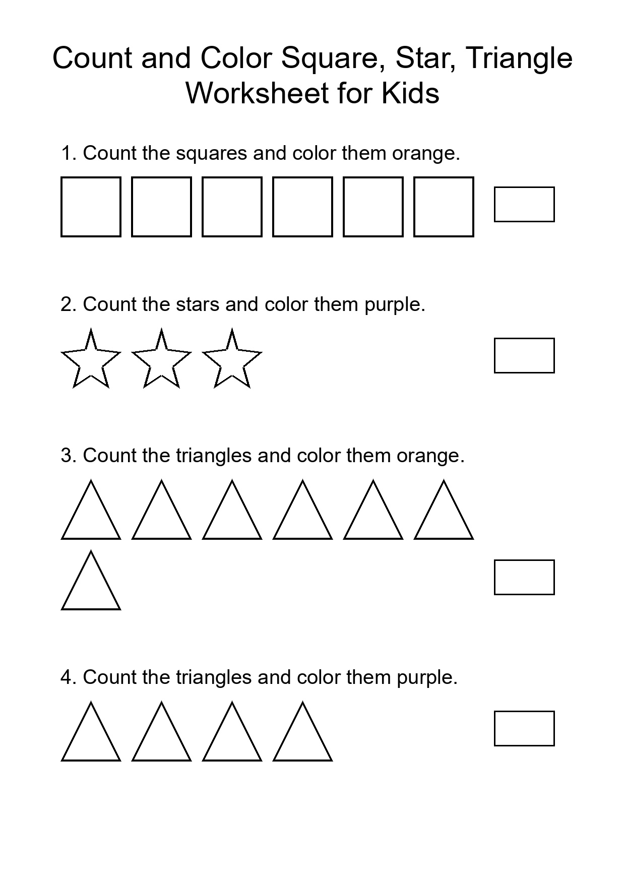 Count and Color Square, Star, Triangle Worksheet for Kids