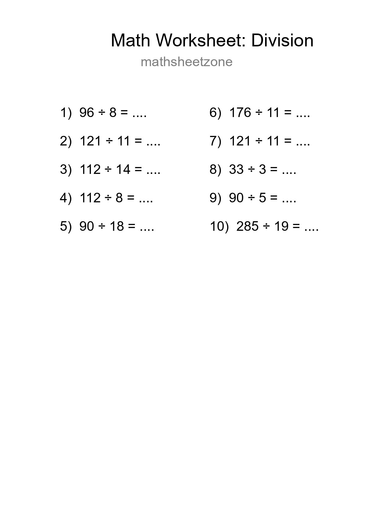 Free 10 Division Math Worksheet For Grade 2 With Answers - Part 158