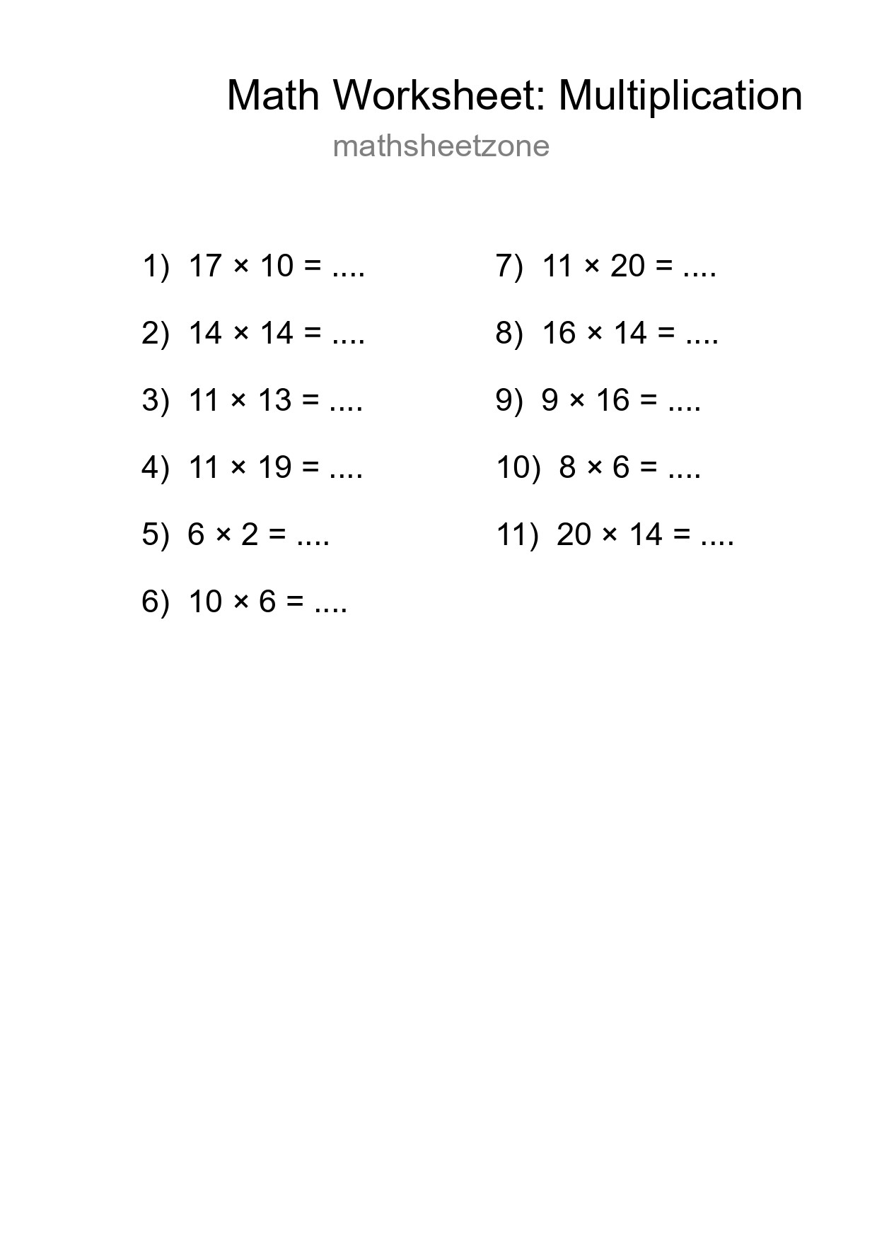 Free 11 Multiplication Math Worksheet For Grade 2 With Answers - Part 271