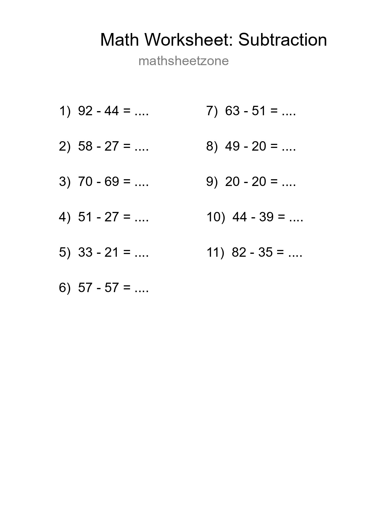 Free 11 Subtraction Math Worksheet For Grade 3 - Part 52