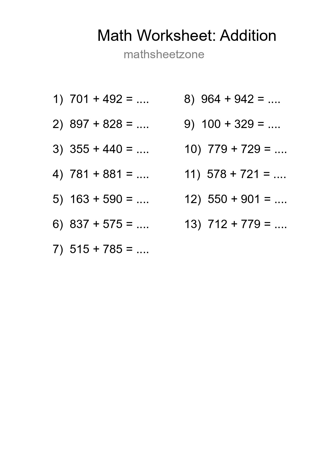 Free 13 Addition Math Worksheet For Grade 5 With Answers - Part 56