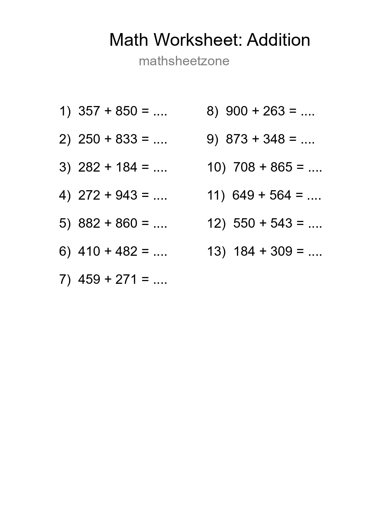 Free 13 Addition Math Worksheet For Grade 5 With Answers - Part 89