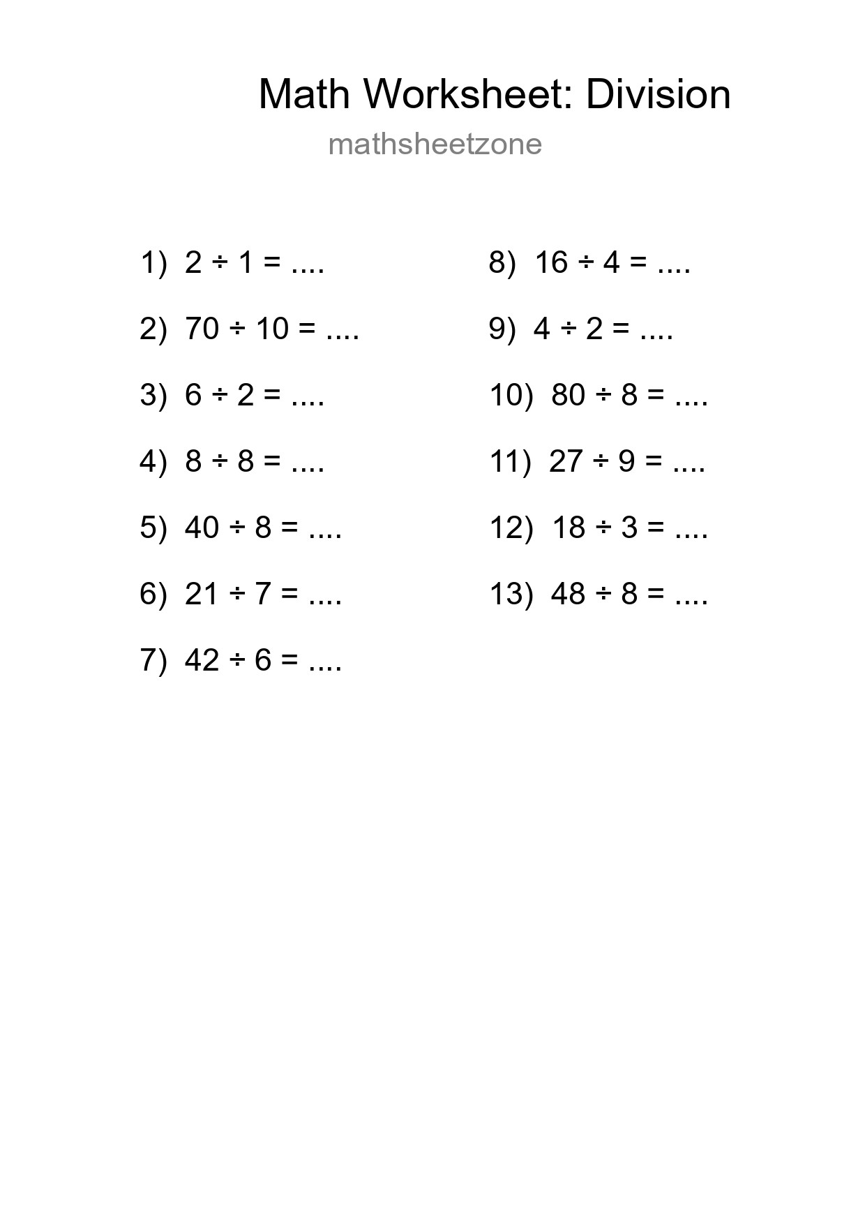 Free 13 Division Math Worksheet For Grade 1 With Answers - Part 59