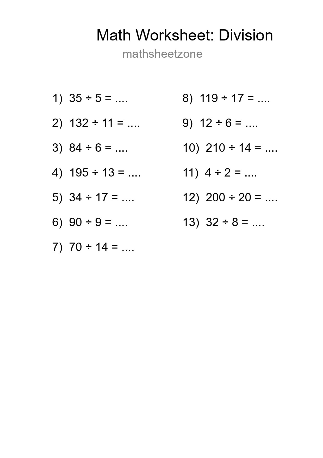 Free 13 Division Math Worksheet For Grade 2 With Answers - Part 235