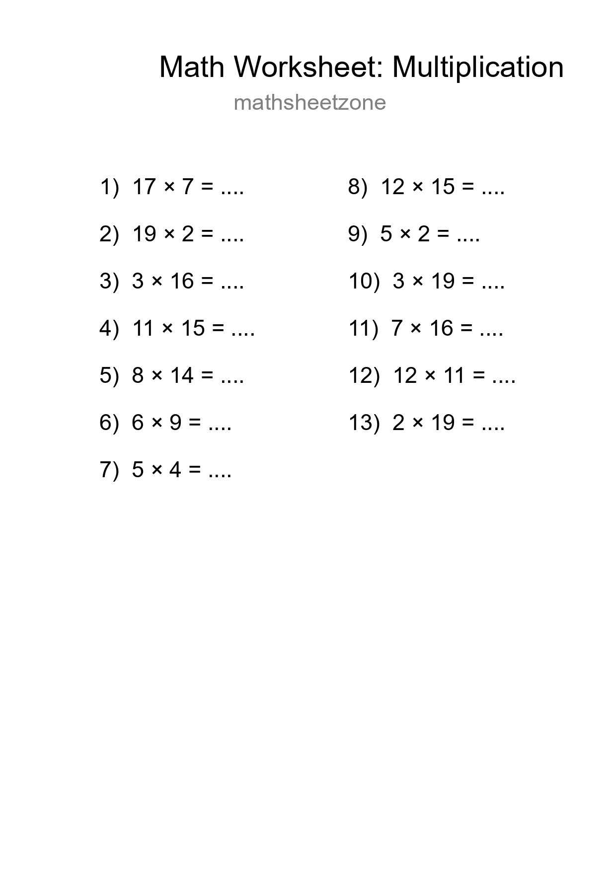 Free 13 Multiplication Math Worksheet For Grade 2 - Part 293
