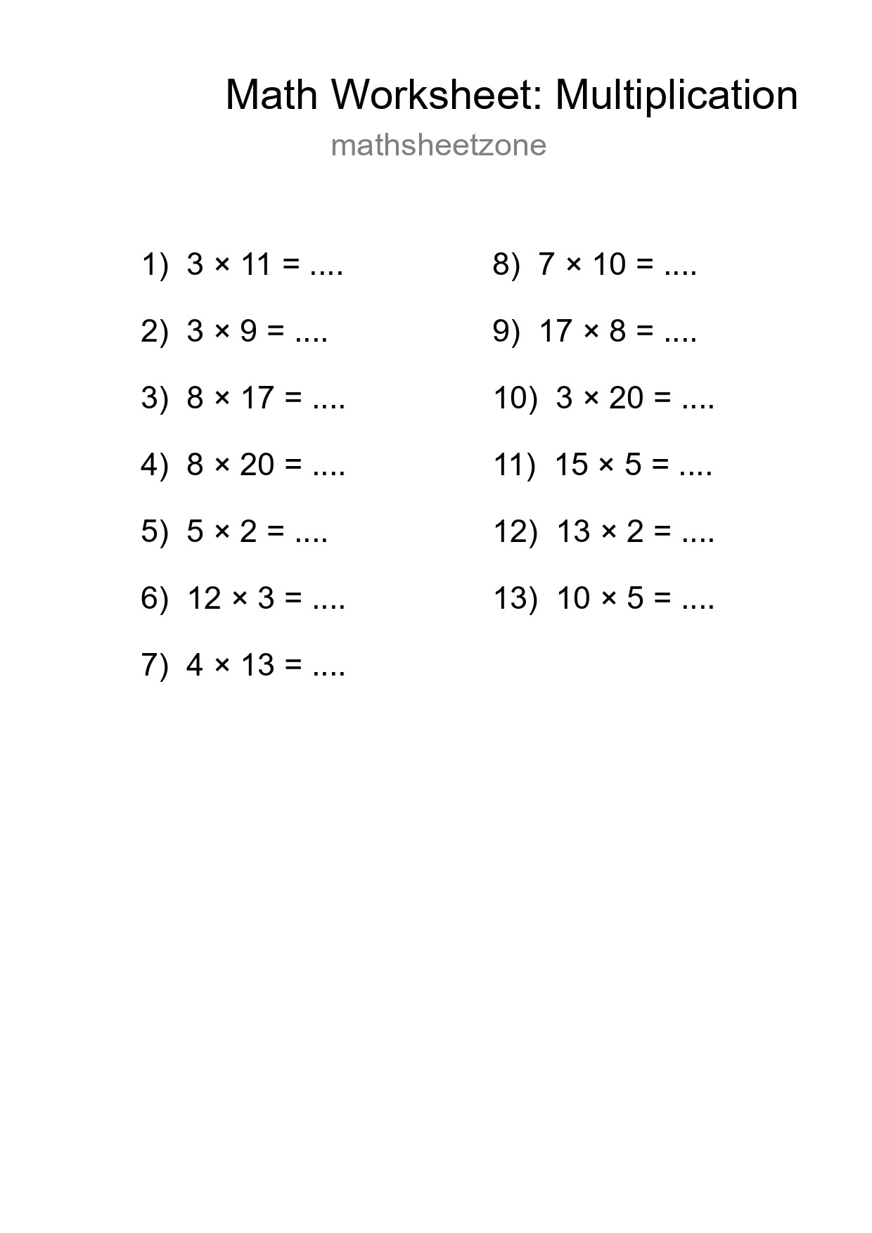Free 13 Multiplication Math Worksheet For Grade 2 With Answers - Part 29