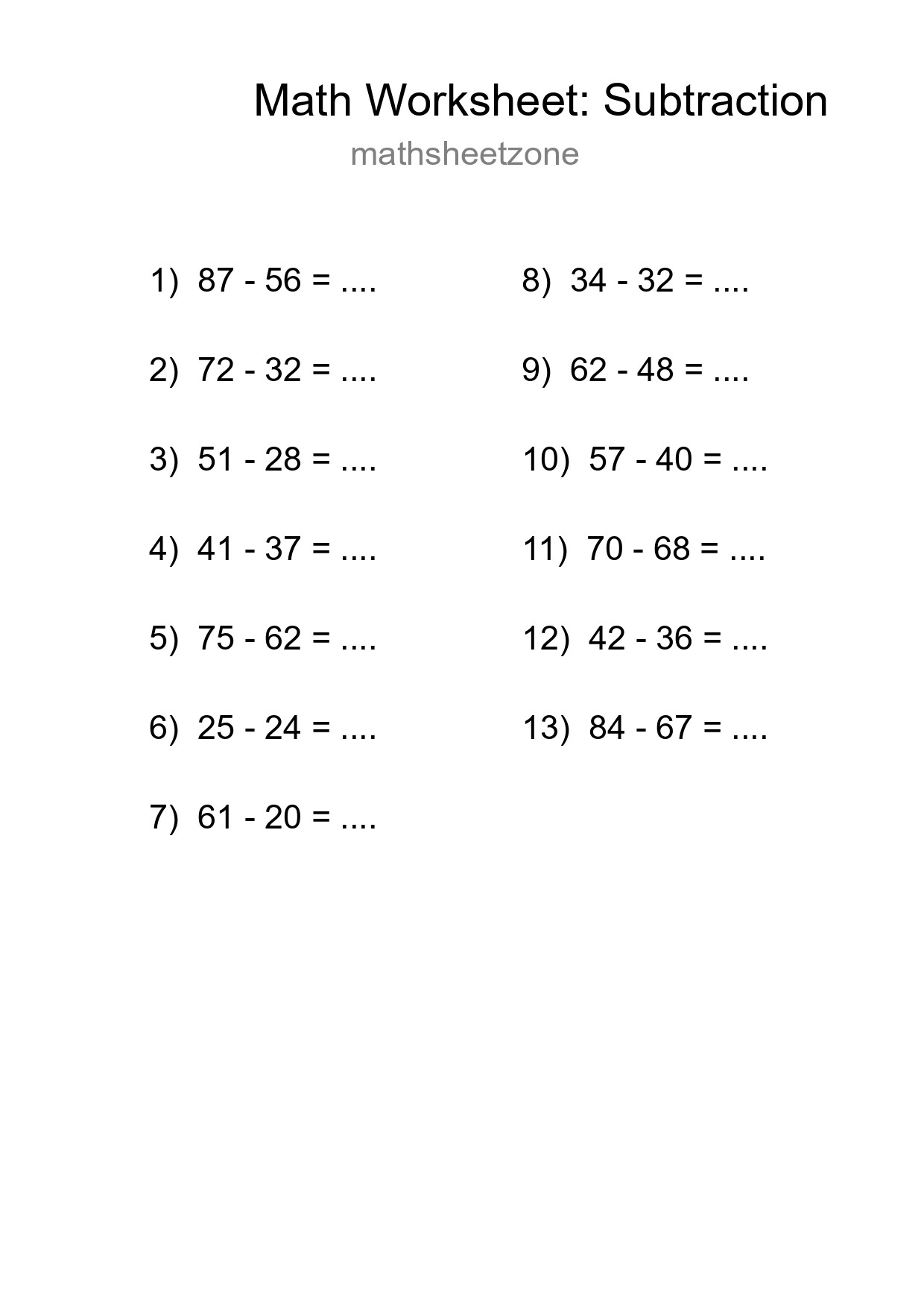 Free 13 Subtraction Math Worksheet For Grade 3 With Answers - Part 195