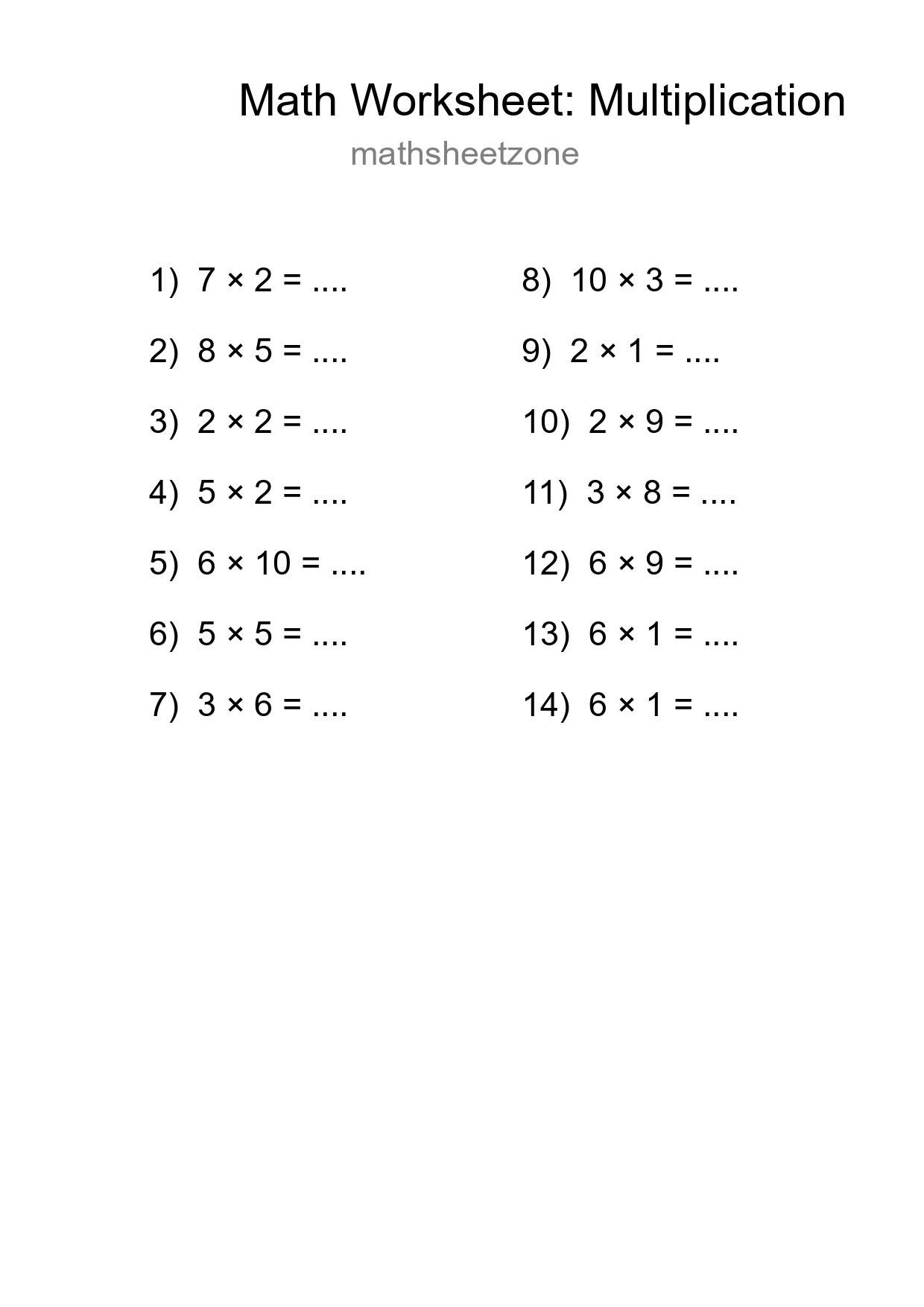 Free 14 Multiplication Math Worksheet For Grade 1 - Part 172