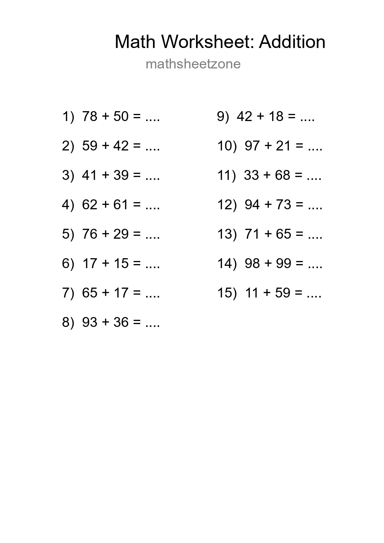 Free 15 Addition Math Worksheet For Grade 3 With Answers - Part 67
