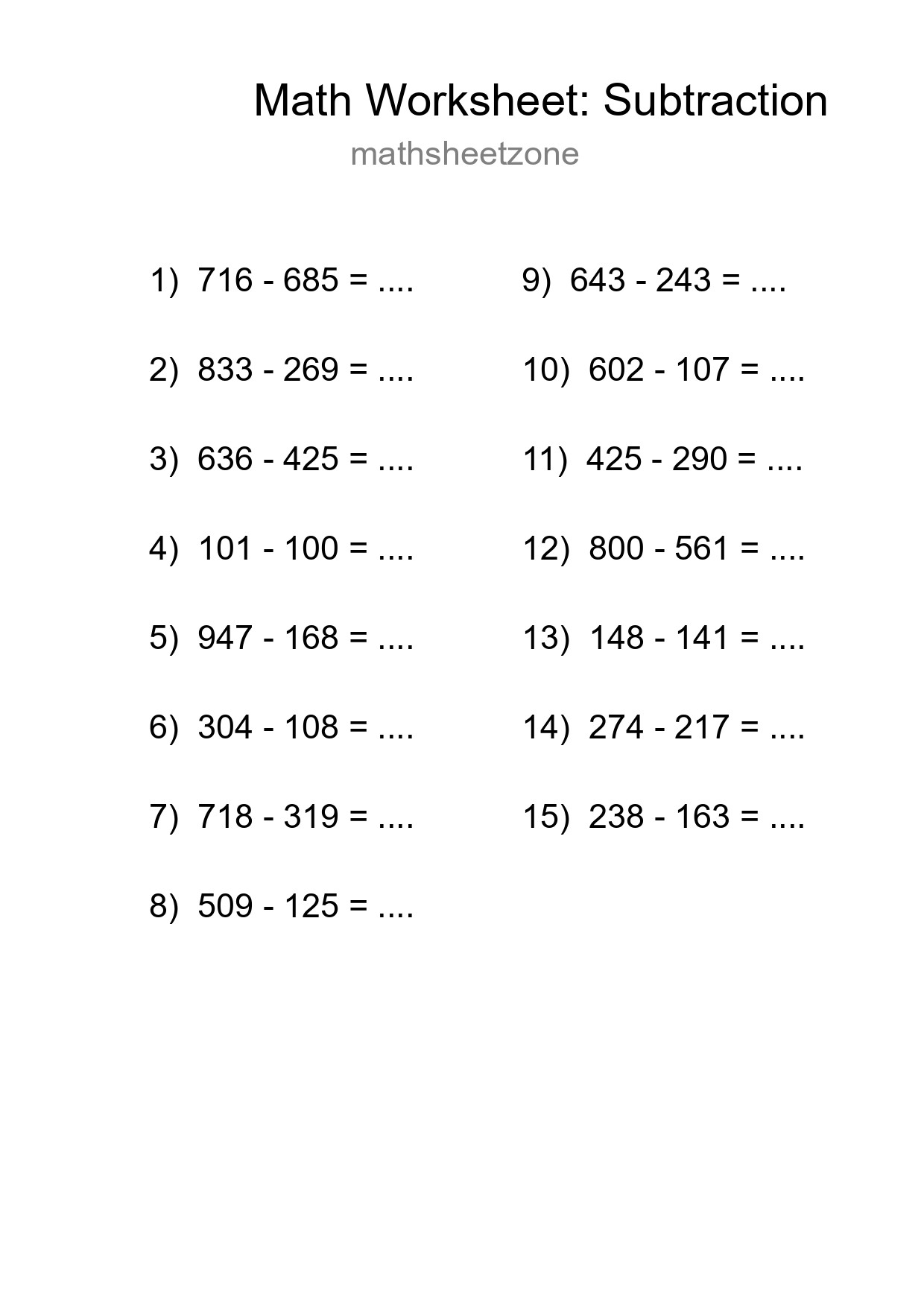 Free 15 Subtraction Math Worksheet For Grade 5 With Answers - Part 8