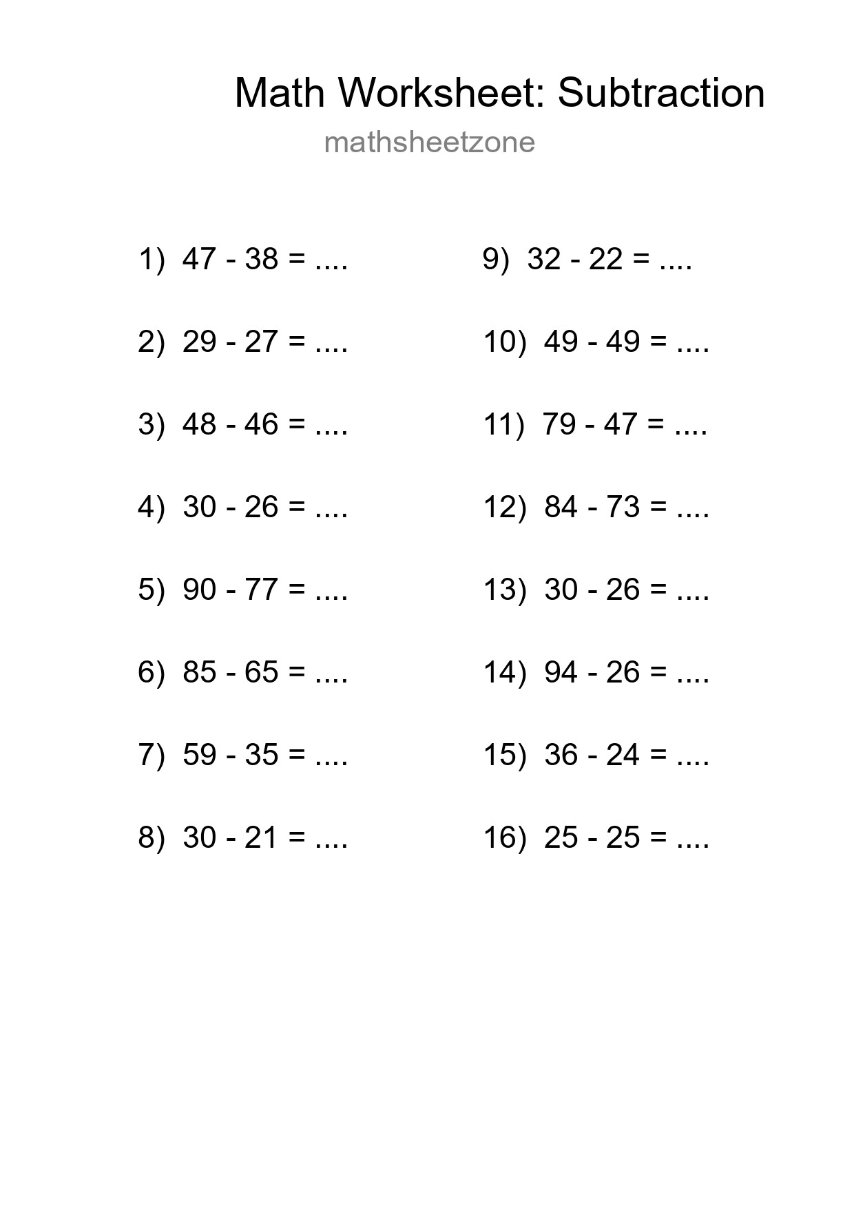 Free 16 Subtraction Math Worksheet For Grade 3 - Part 250