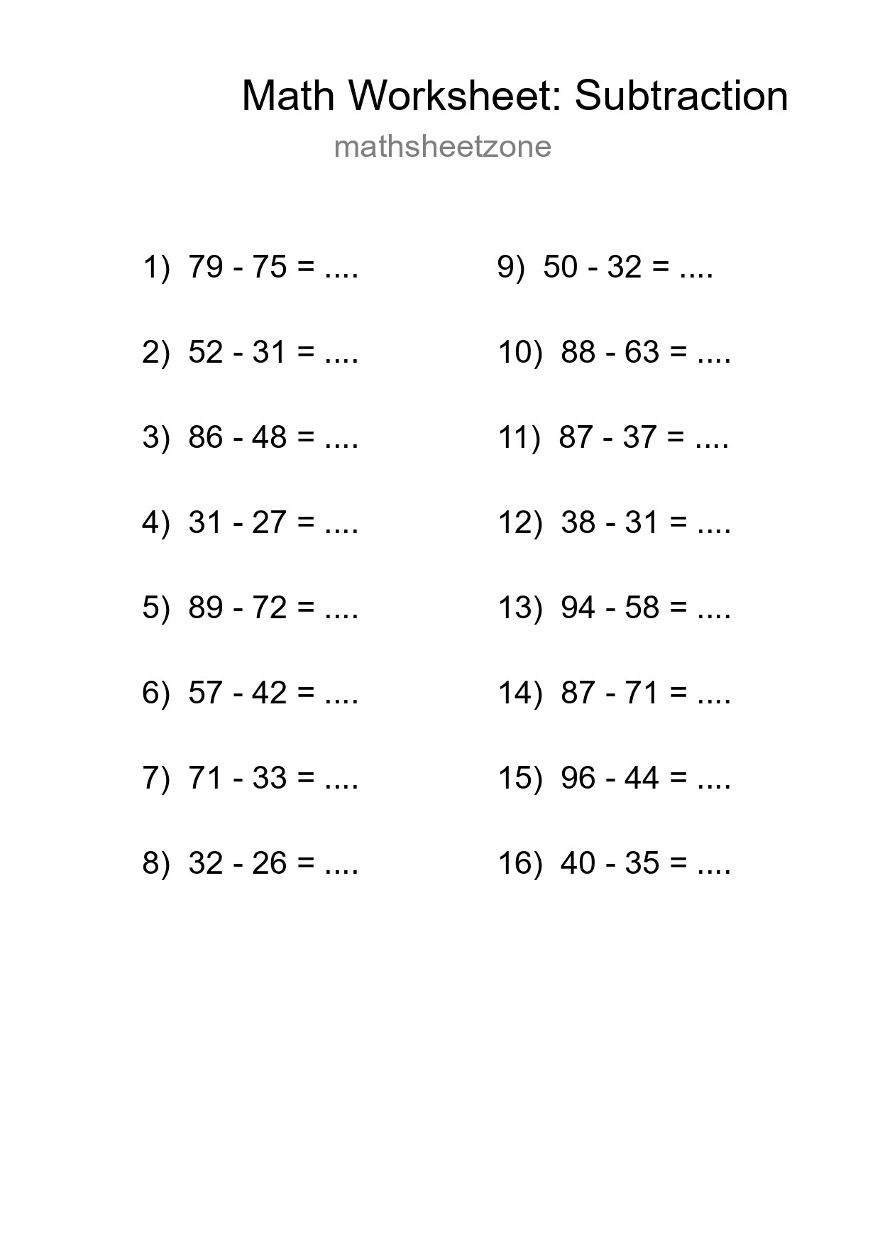 Free 16 Subtraction Math Worksheet For Grade 3 - Part 283