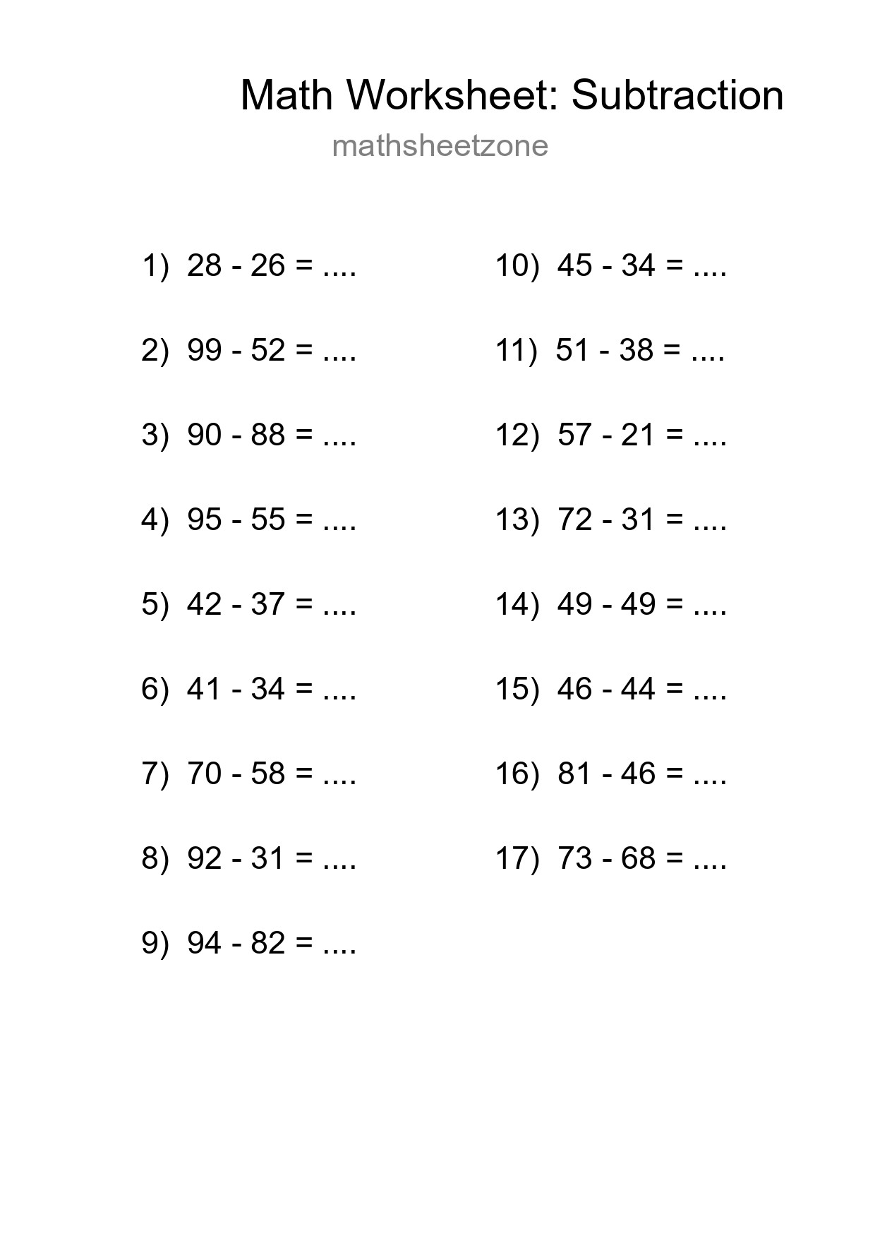 Free 17 Subtraction Math Worksheet For Grade 3 - Part 41