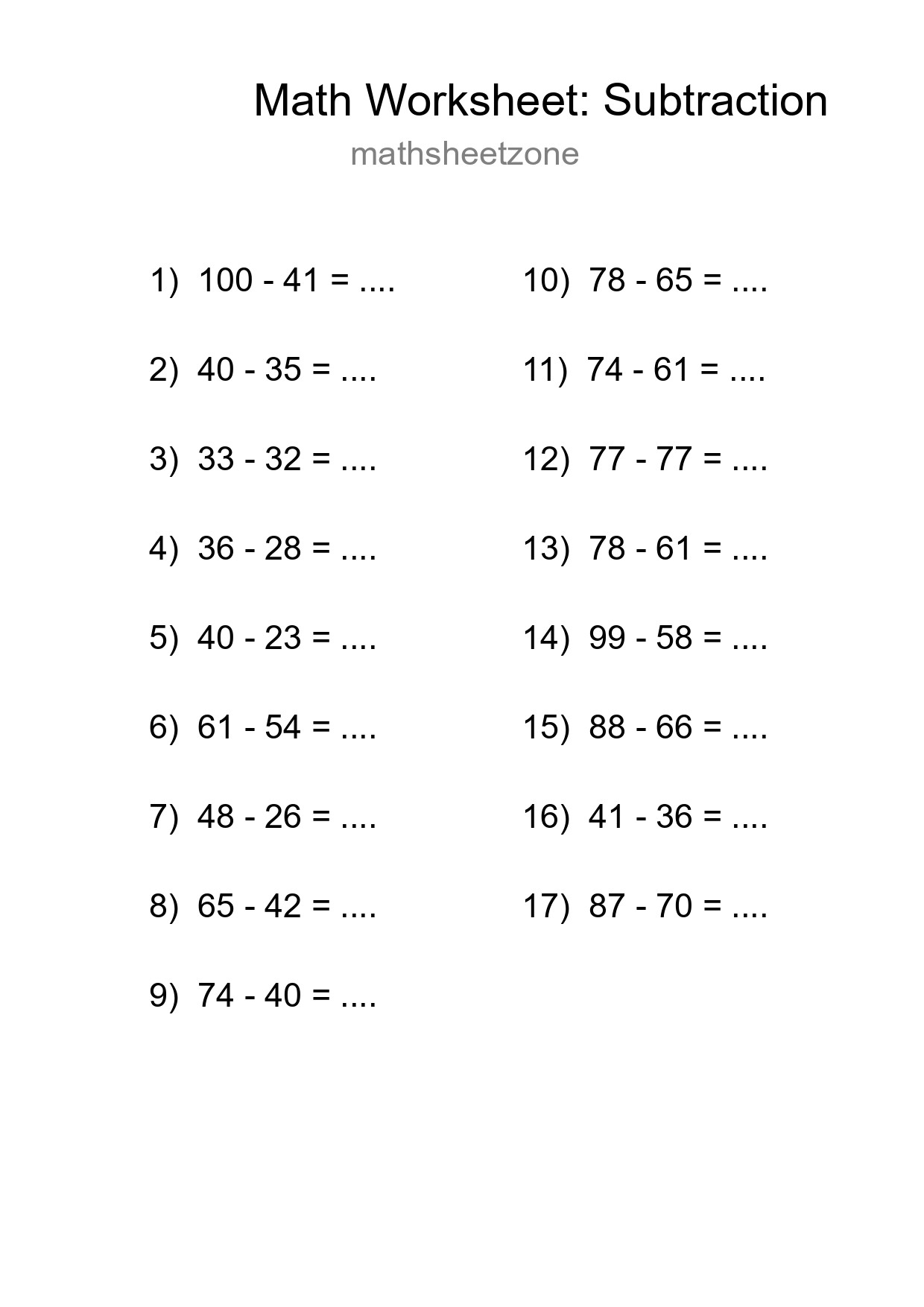 Free 17 Subtraction Math Worksheet For Grade 3 With Answers - Part 206