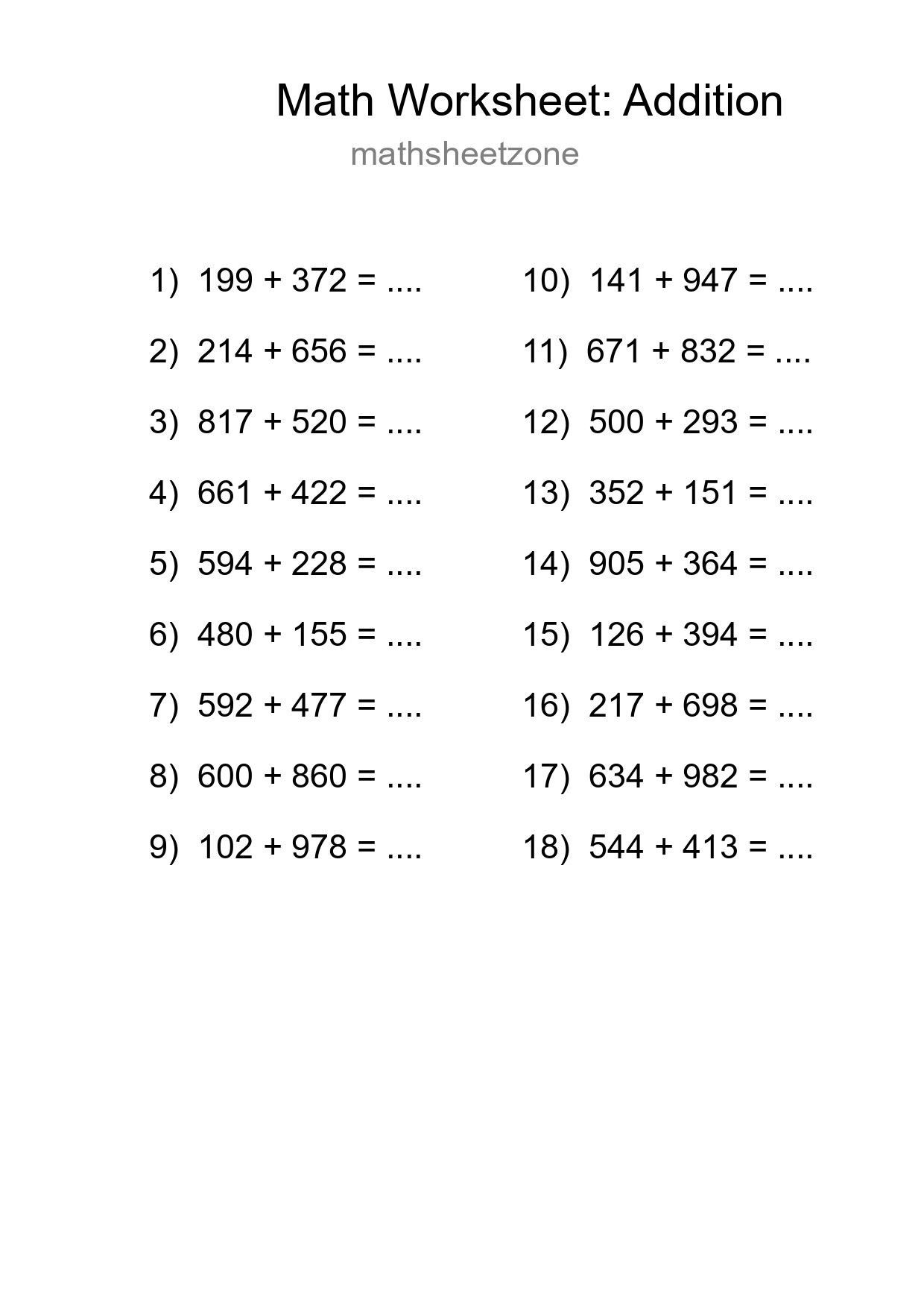 Free 18 Addition Math Worksheet For Grade 5 - Part 144
