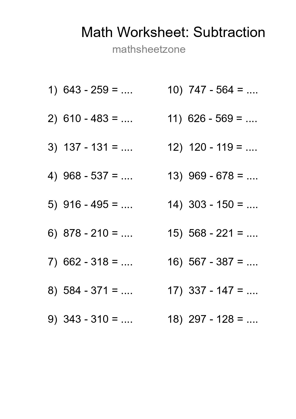 Free 18 Subtraction Math Worksheet For Grade 5 - Part 118
