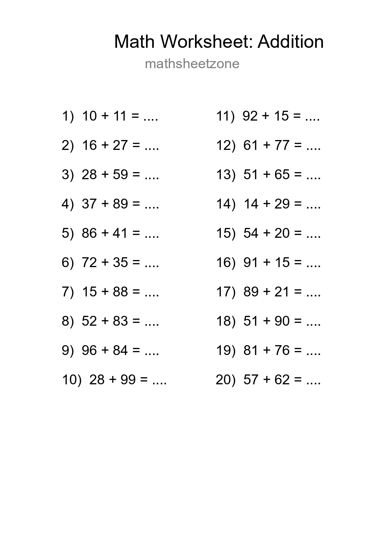 Free 20 Addition Math Worksheet For Grade 3 - Part 166