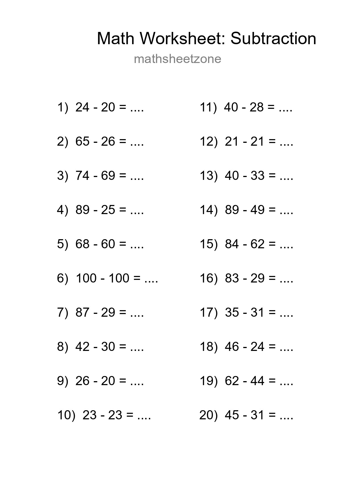 Free 20 Subtraction Math Worksheet For Grade 3 - Part 228