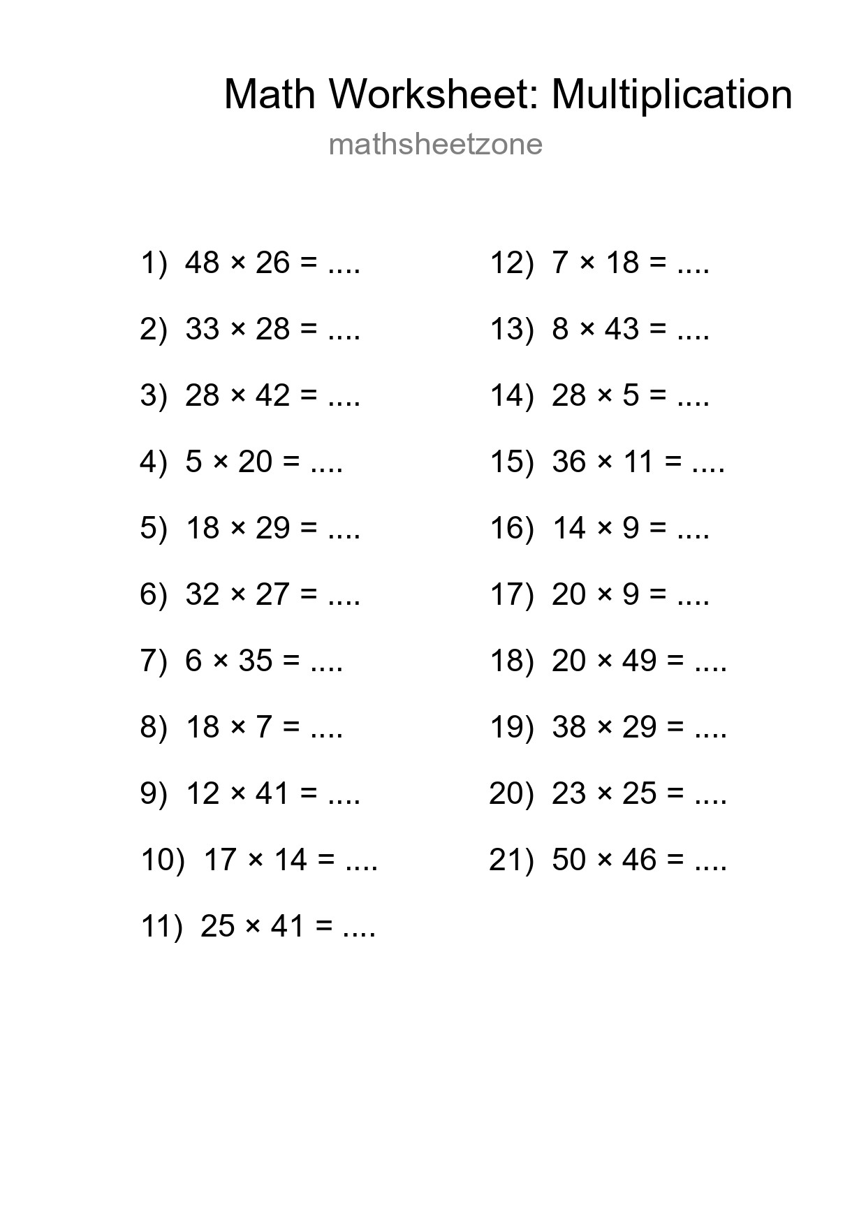 Free 21 Multiplication Math Worksheet For Grade 2 - Part 205