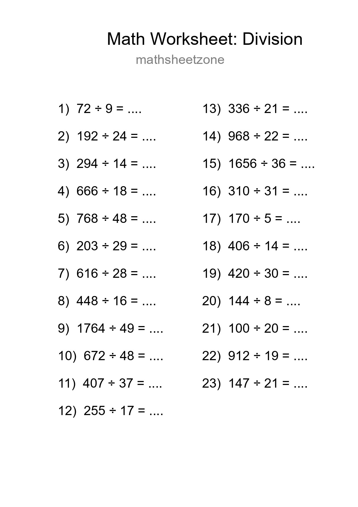 Free 23 Division Math Worksheet For Grade 2 With Answers - Part 169
