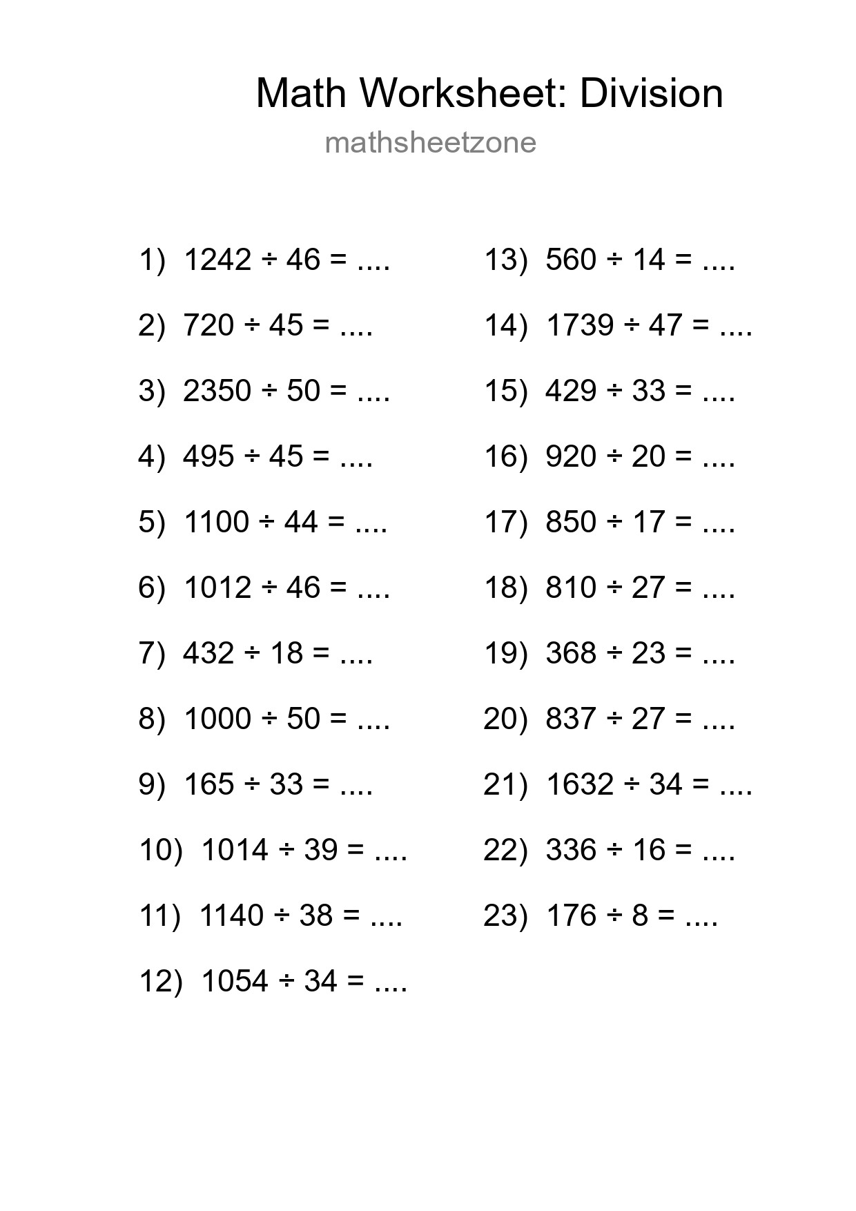 Free 23 Division Math Worksheet For Grade 2 With Answers - Part 70