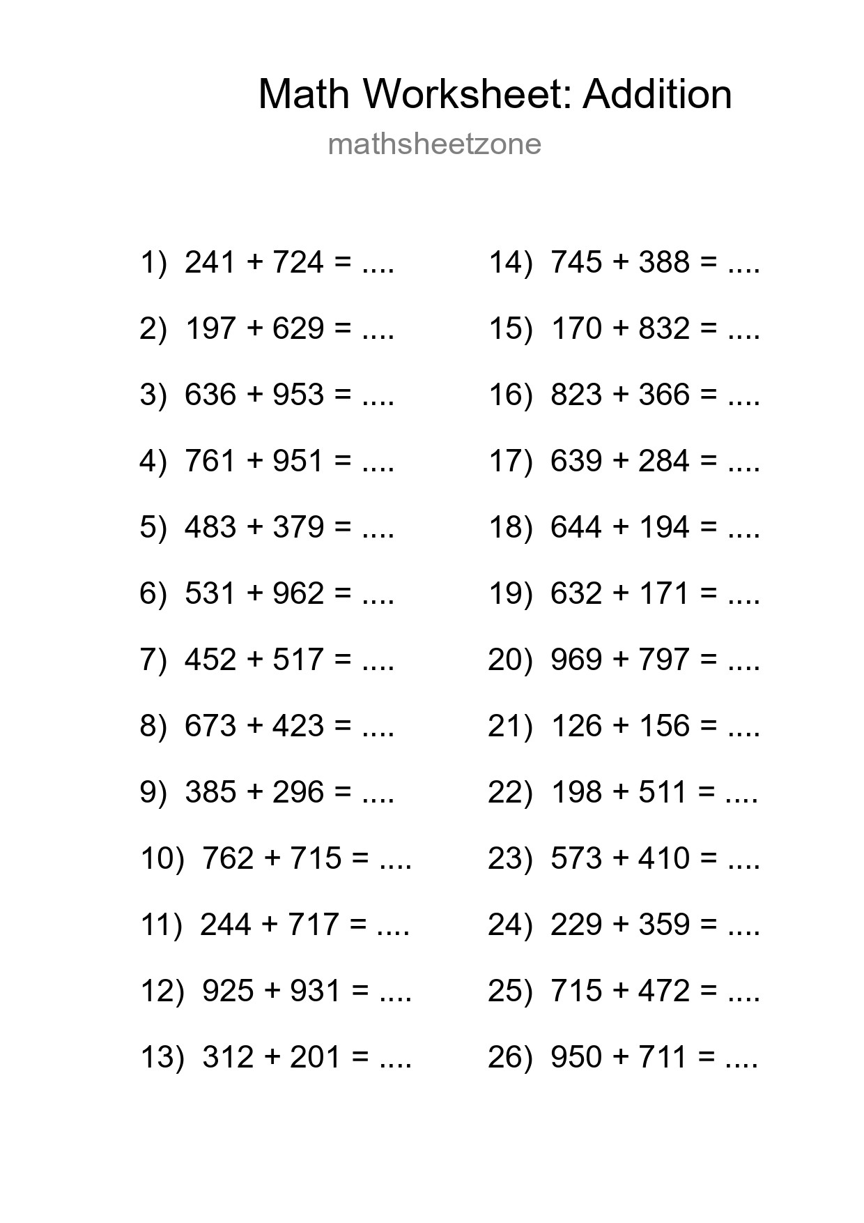 Free 26 Addition Math Worksheet For Grade 5 With Answers - Part 243
