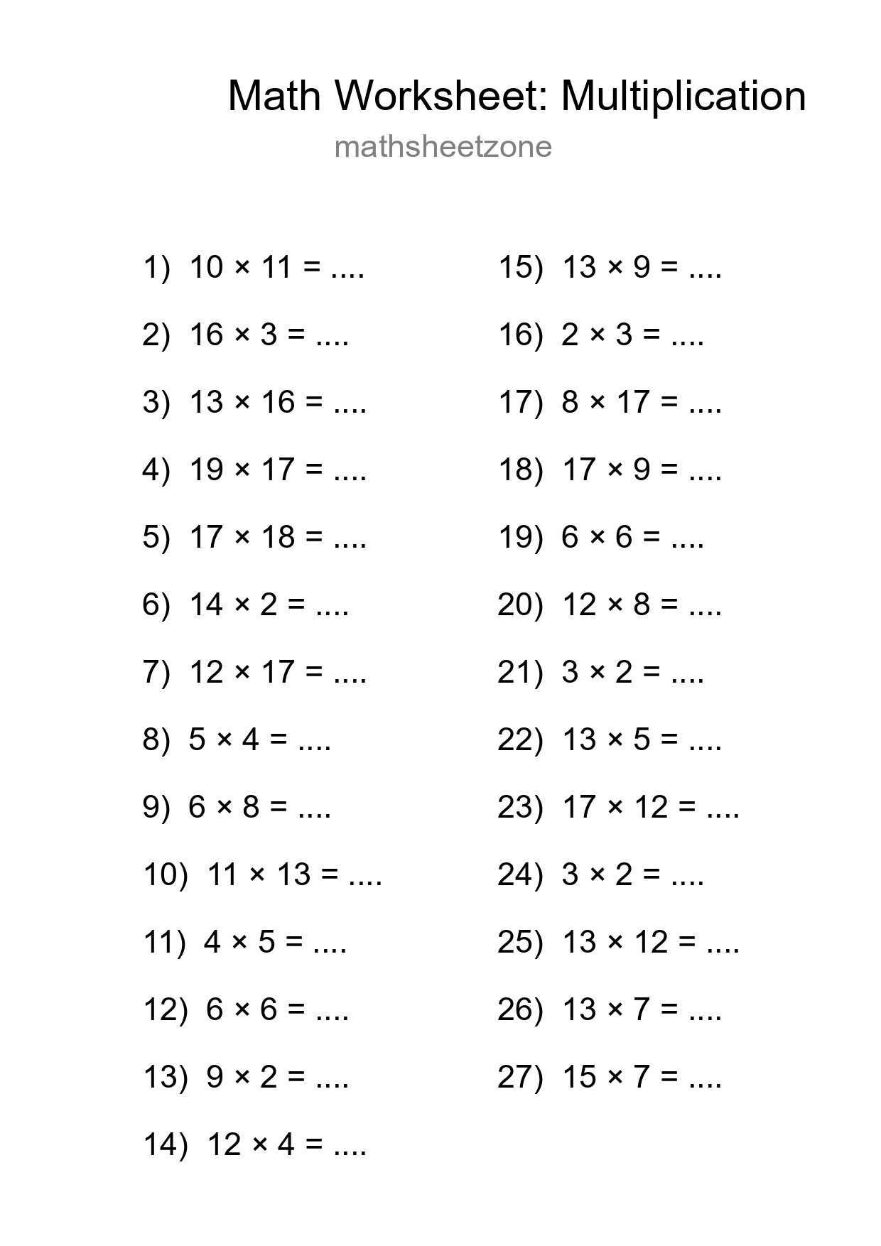 Free 27 Multiplication Math Worksheet For Grade 2 - Part 183