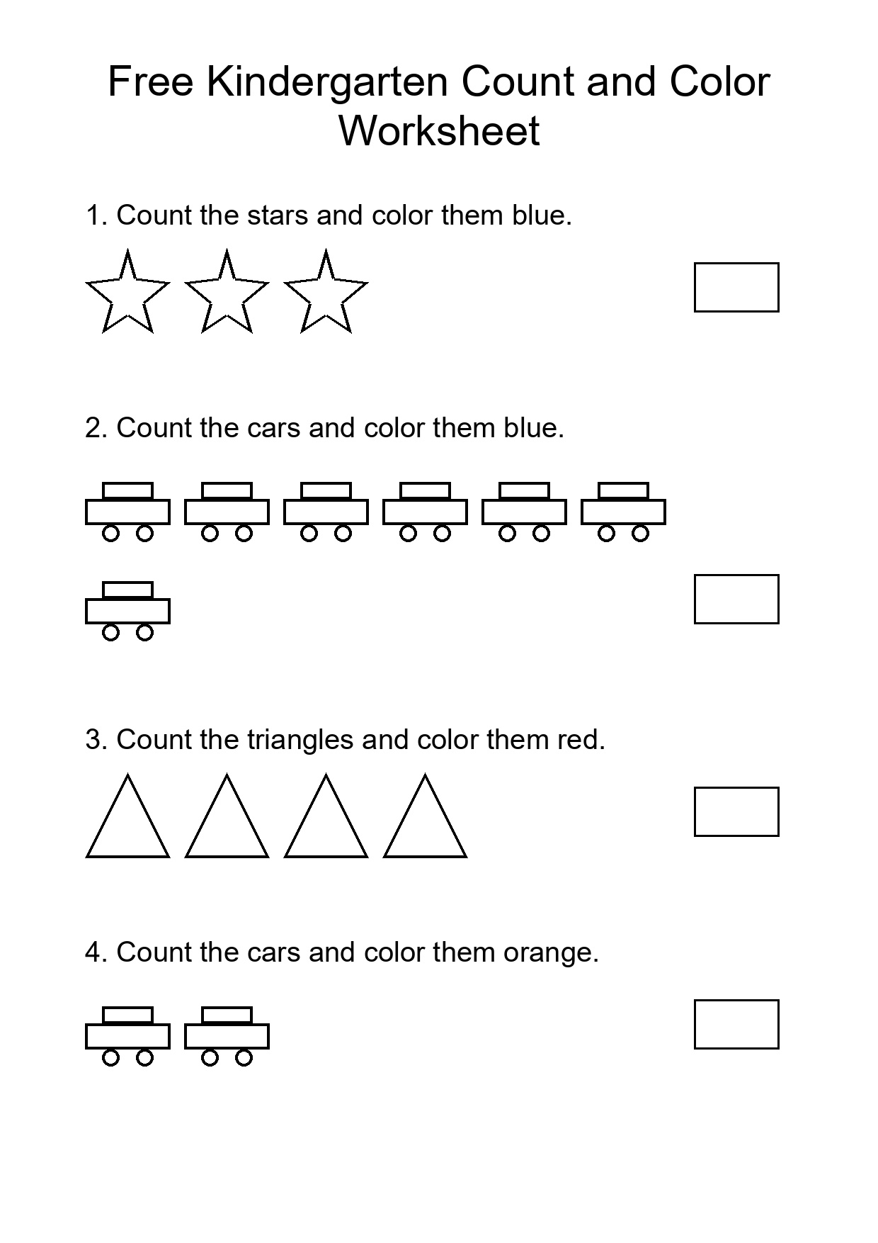 Free Kindergarten Count and Color Worksheet