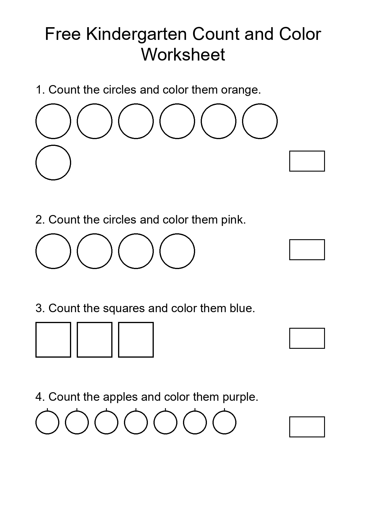 Free Kindergarten Count and Color Worksheet