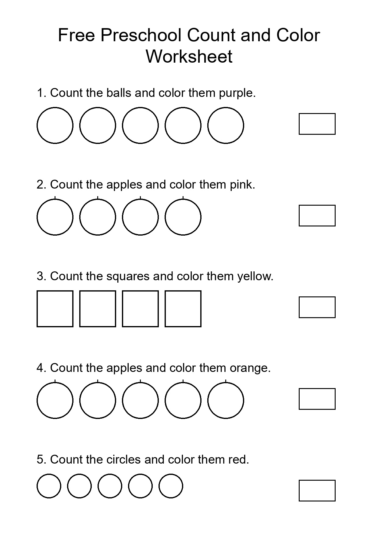 Free Preschool Count and Color Worksheet