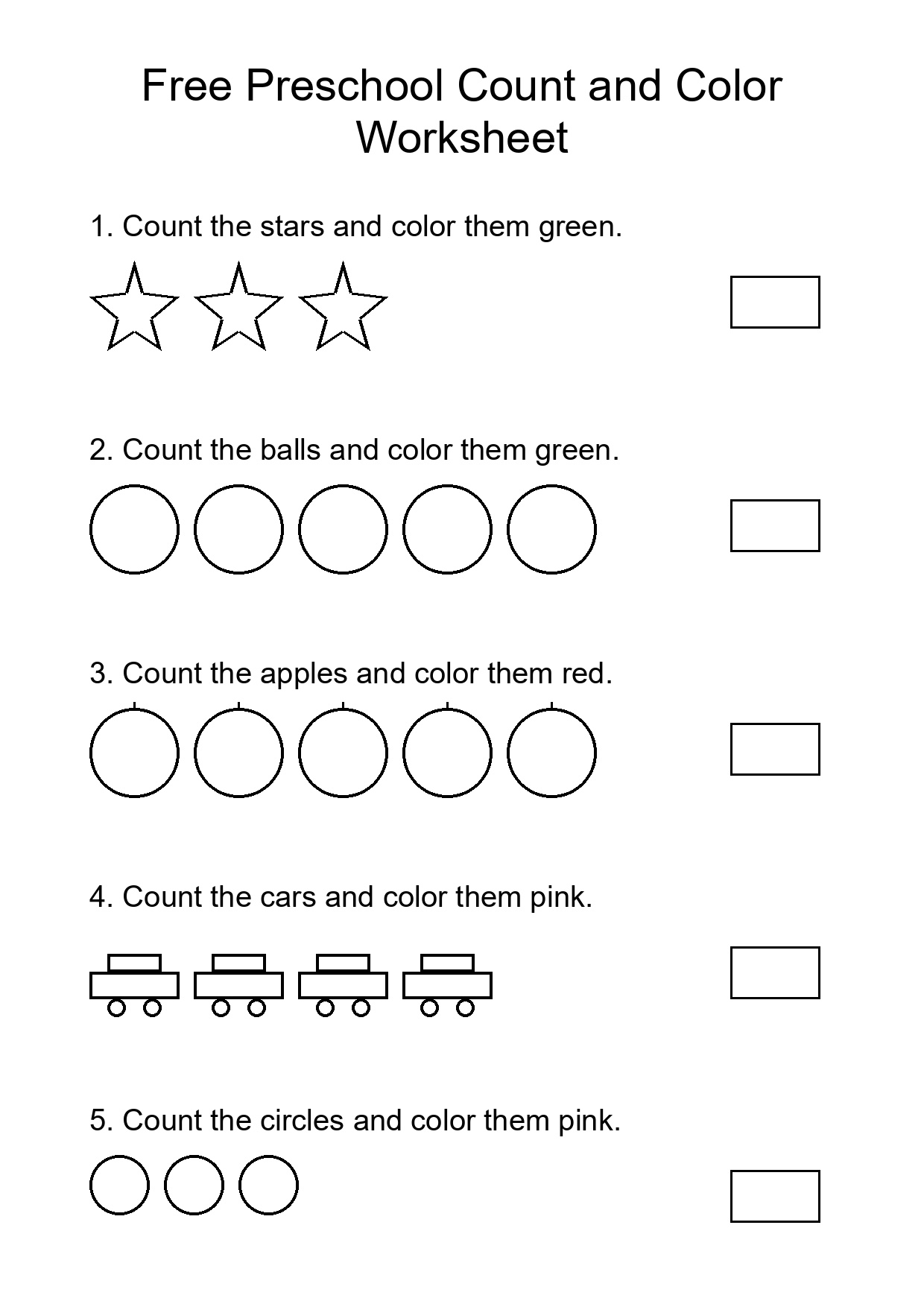 Free Preschool Count and Color Worksheet