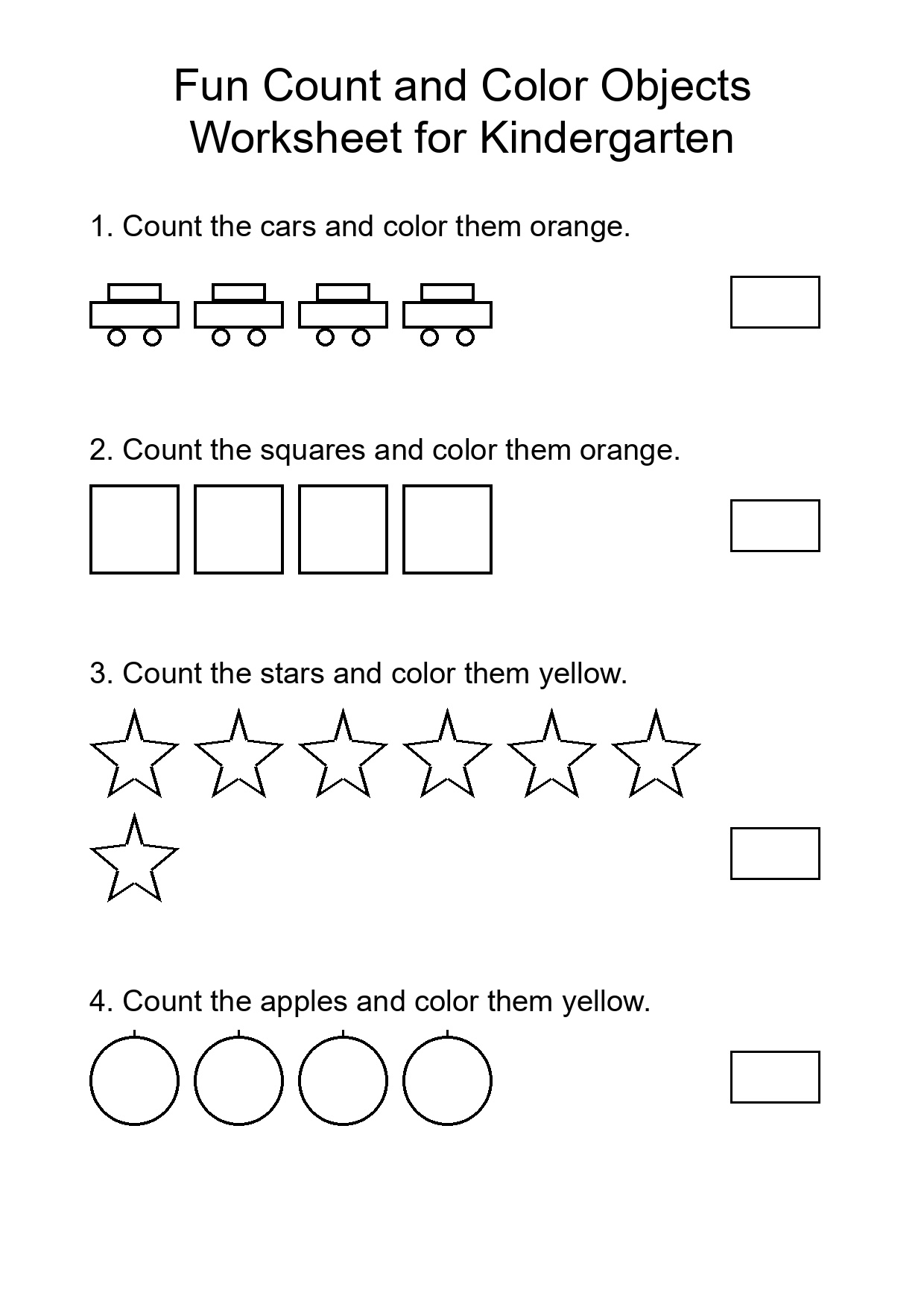 Fun Count and Color Objects Worksheet for Kindergarten