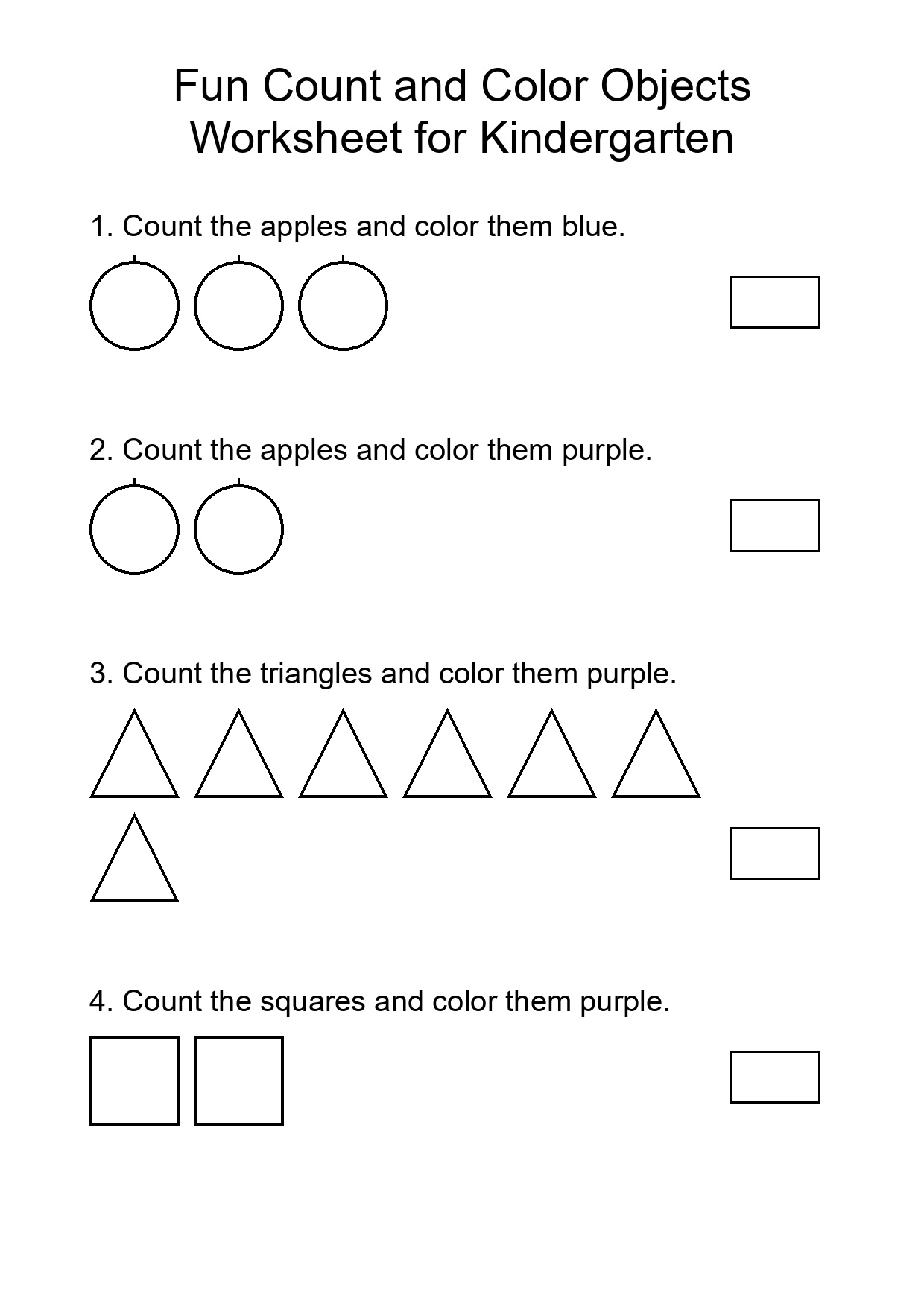 Fun Count and Color Objects Worksheet for Kindergarten