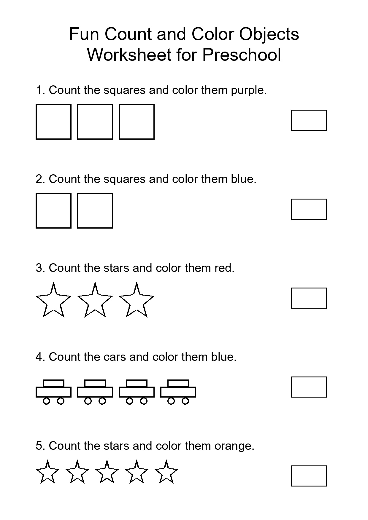 Fun Count and Color Objects Worksheet for Preschool
