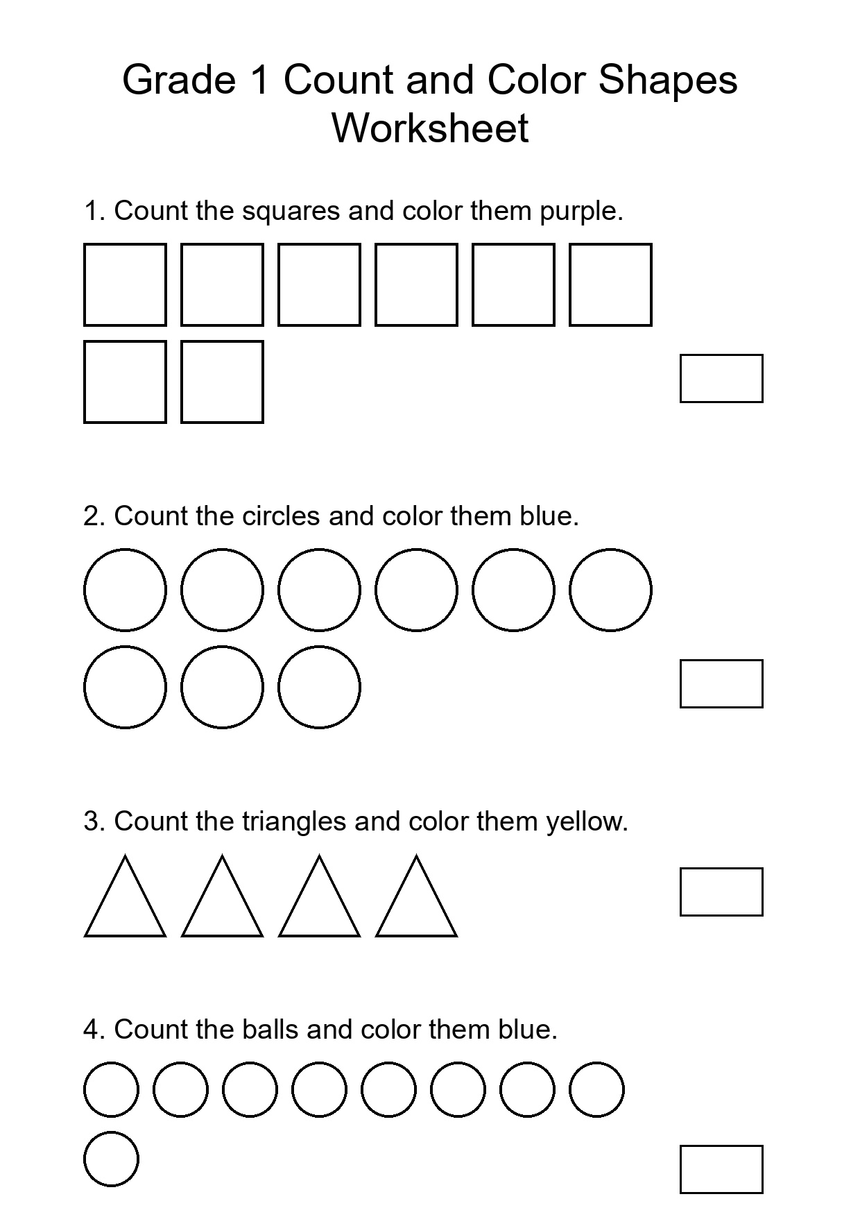 Grade 1 Count and Color Shapes Worksheet