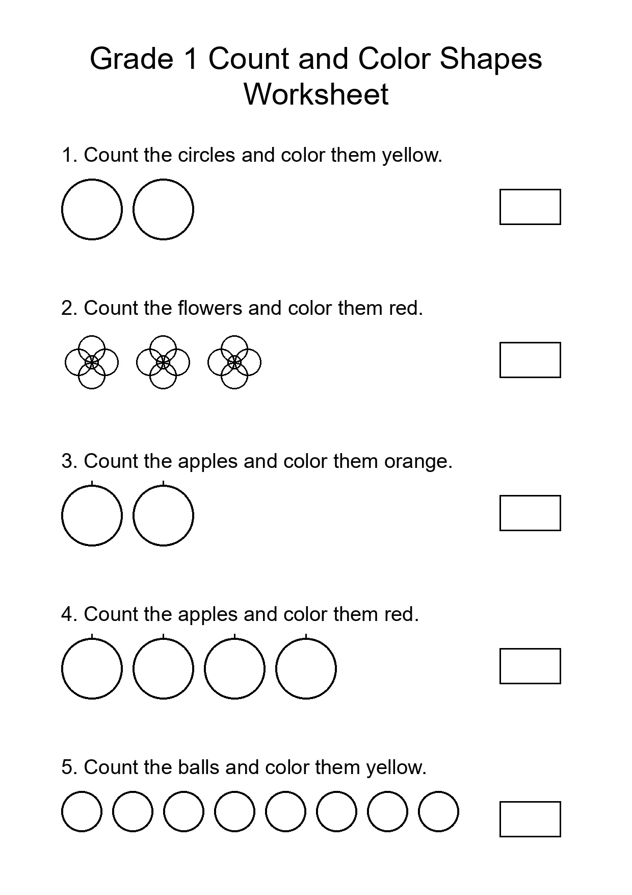 Grade 1 Count and Color Shapes Worksheet