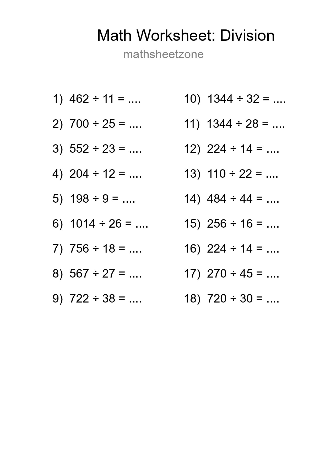 Grade 2 Division Practice Worksheet (18 Problems) - Part 15