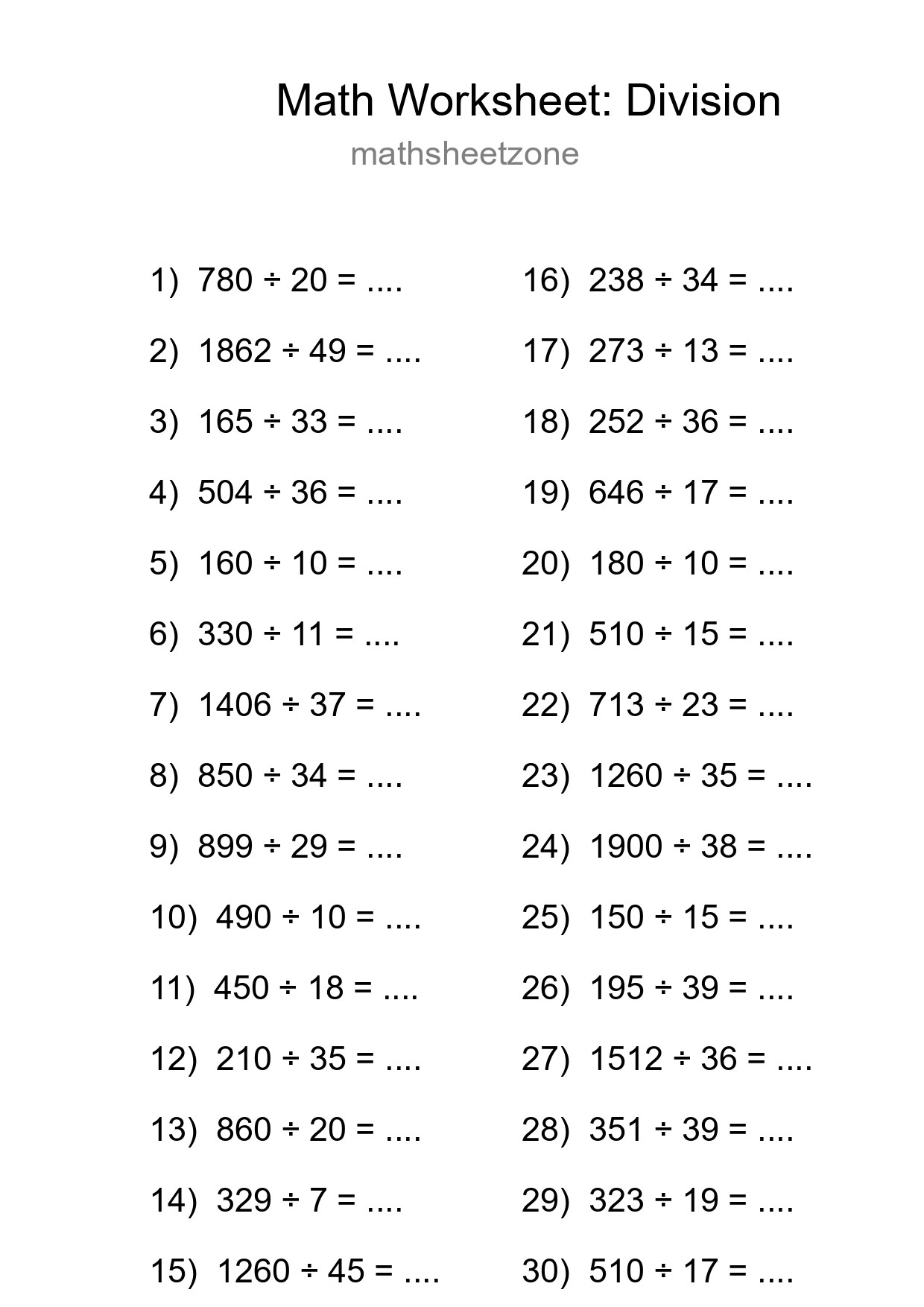 Grade 2 Division Practice Worksheet (30 Problems) - Part 213