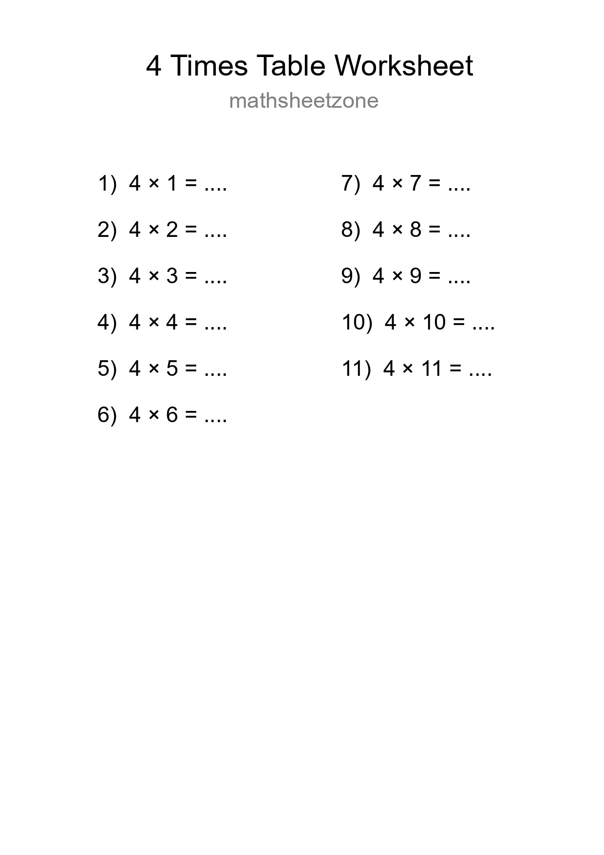 Grade 2 Multiplication Table 4 Practice - Part 207