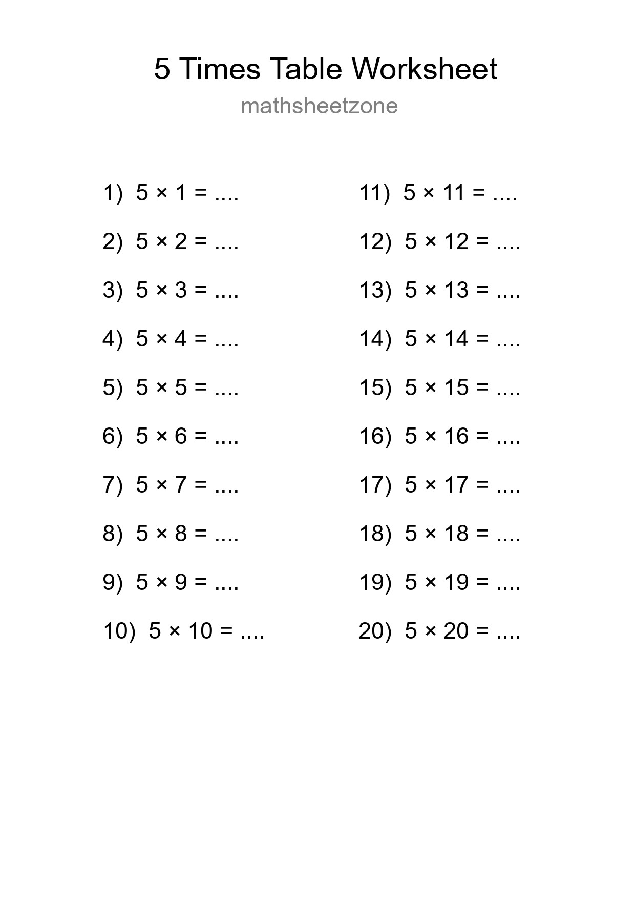 Grade 2 Multiplication Table 5 Practice - Part 108