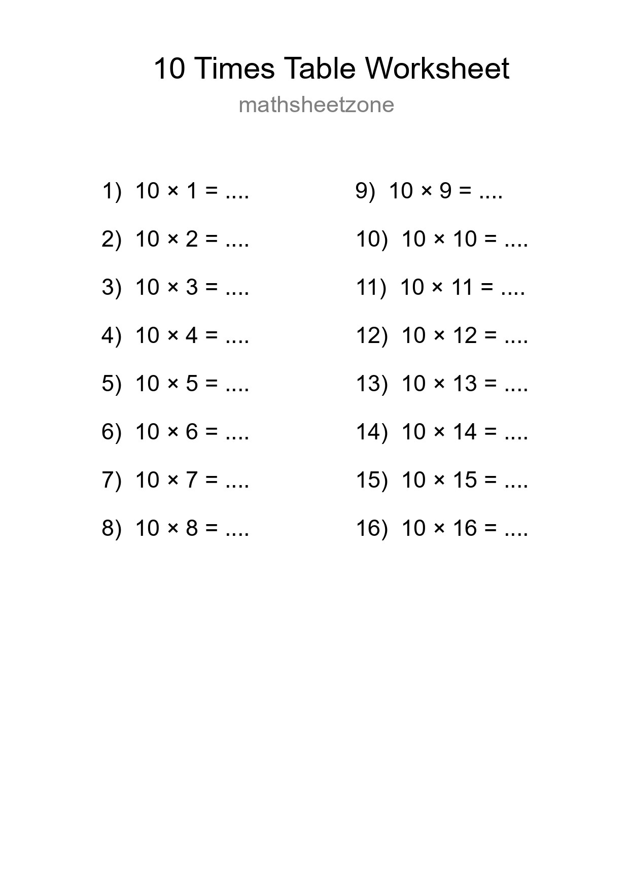 Grade 3 Multiplication Table 10 Practice - Part 218