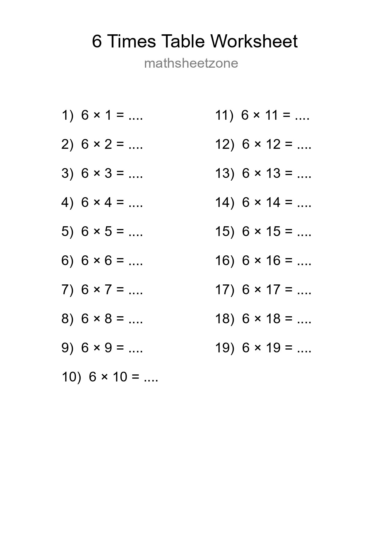 Grade 3 Multiplication Table 6 Practice - Part 9