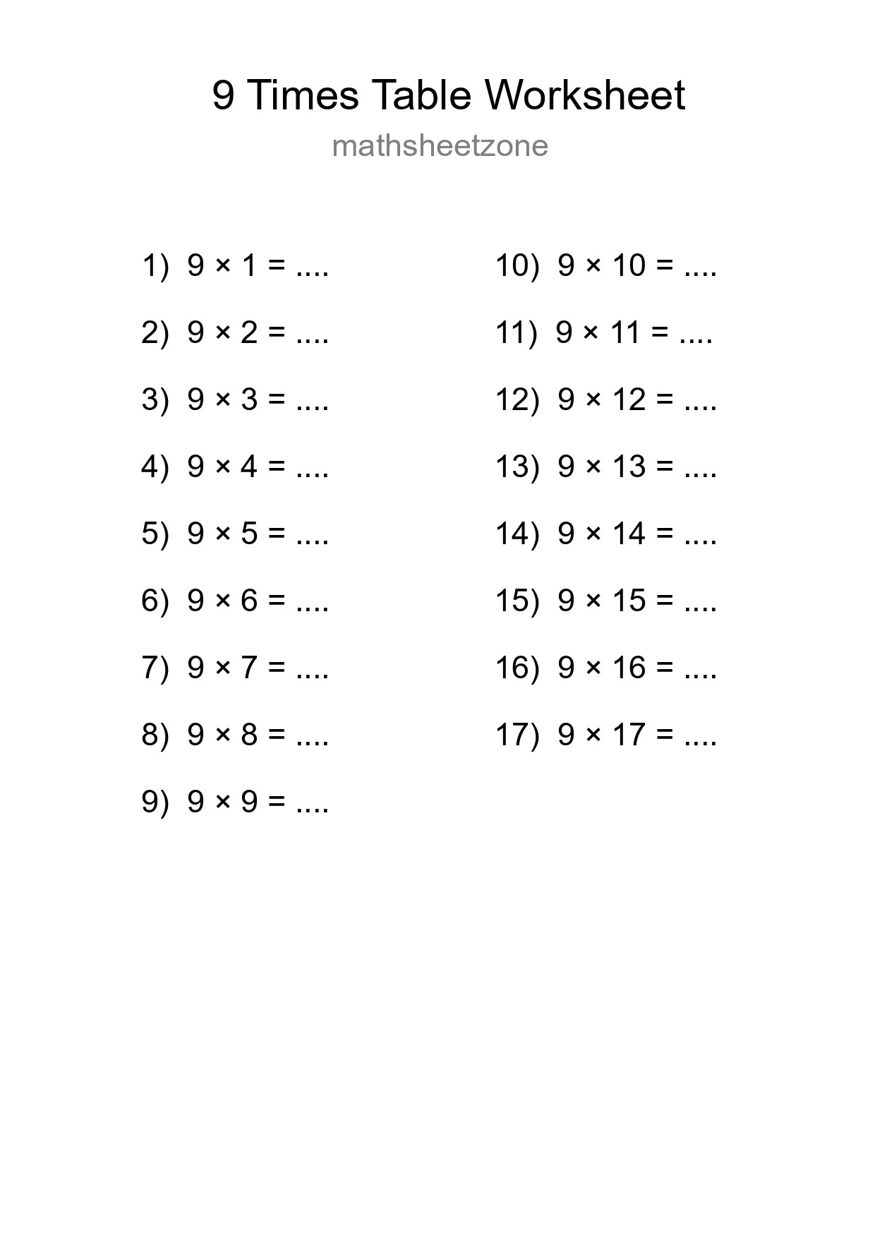 Grade 3 Multiplication Table 9 Practice - Part 240